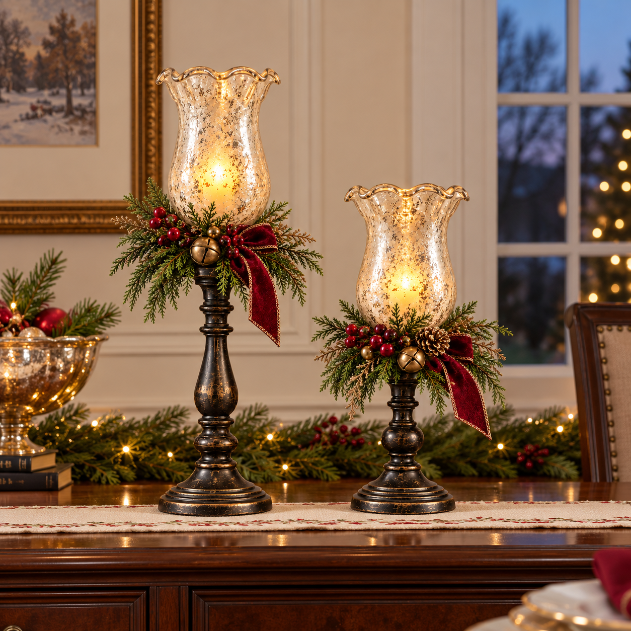 Hearthside Noel Vintage Mercury Glass Christmas Candle Lamps