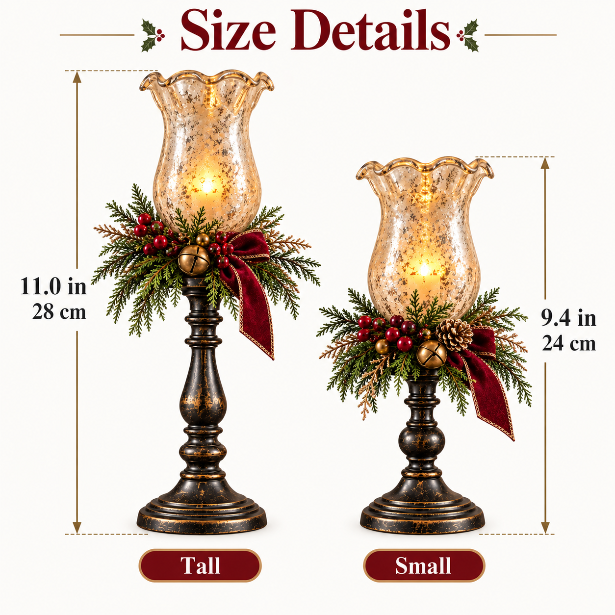 Grand and Petite Christmas candle lamp size comparison