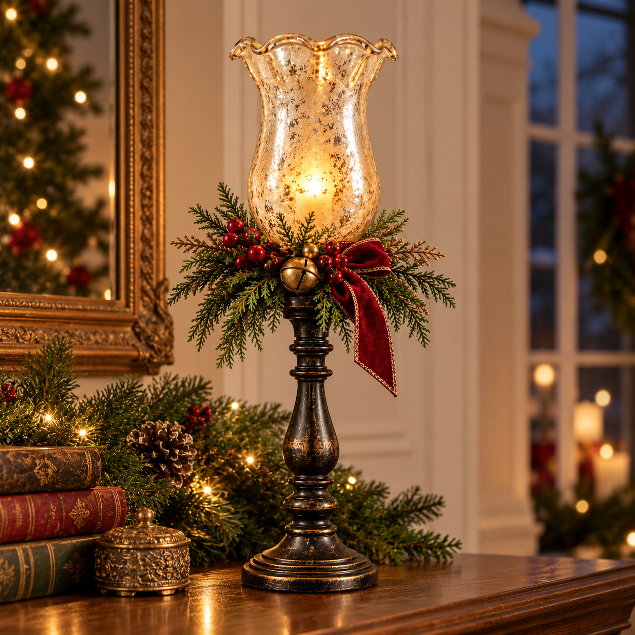 Detailed vintage Christmas mercury glass lamp