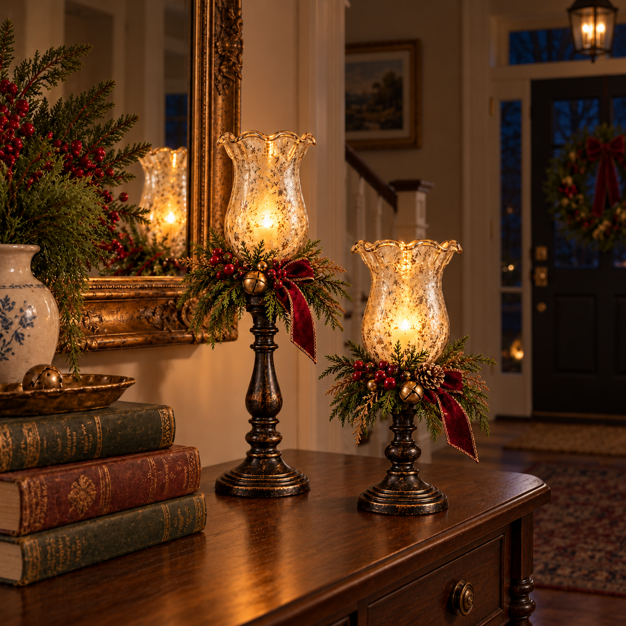 Vintage Christmas lamp glowing at night