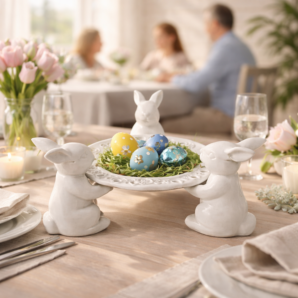 Easter Bunny Tray Centerpiece for Dining Table Decor
