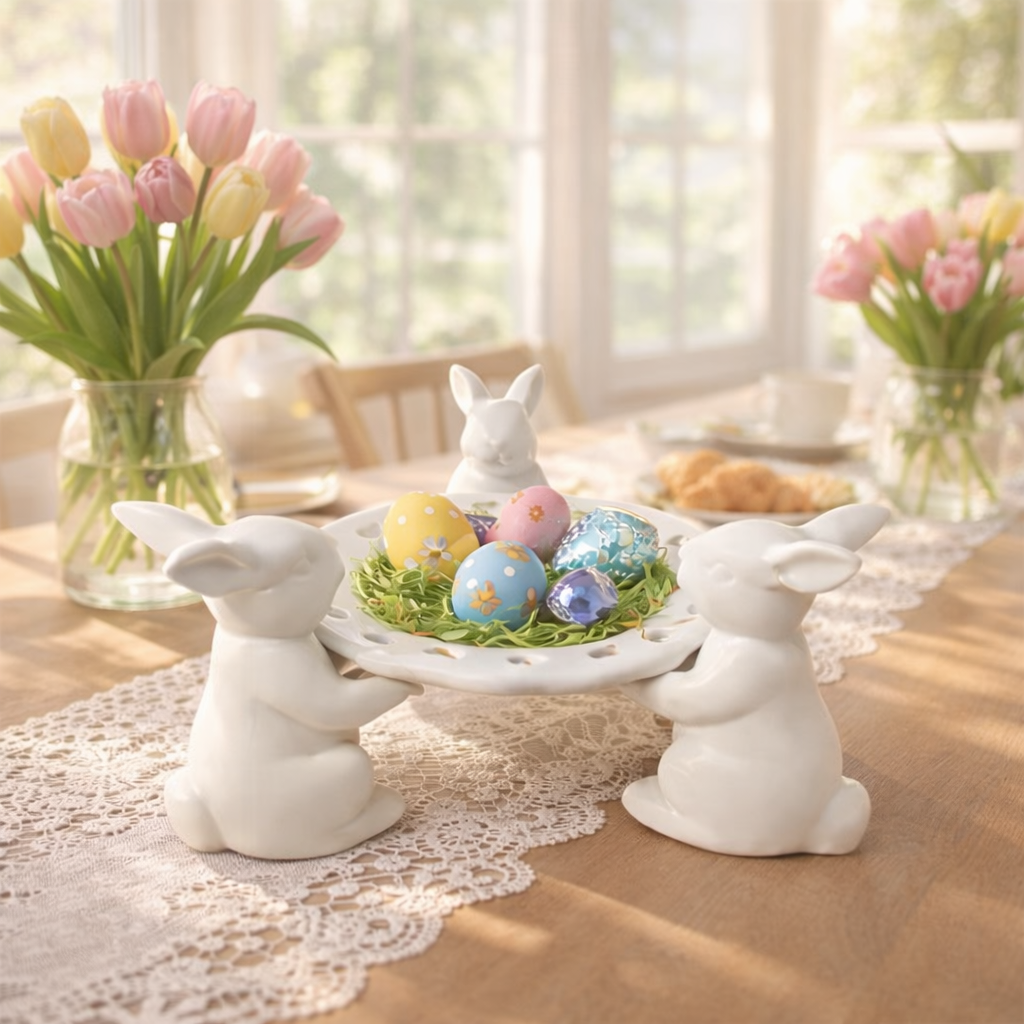 Easter Bunny Tray Centerpiece for Dining Table Decor