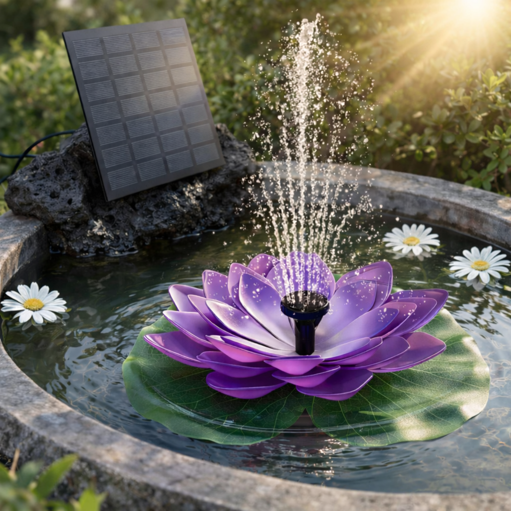 Solar Lotus Bird Bath Fountain
