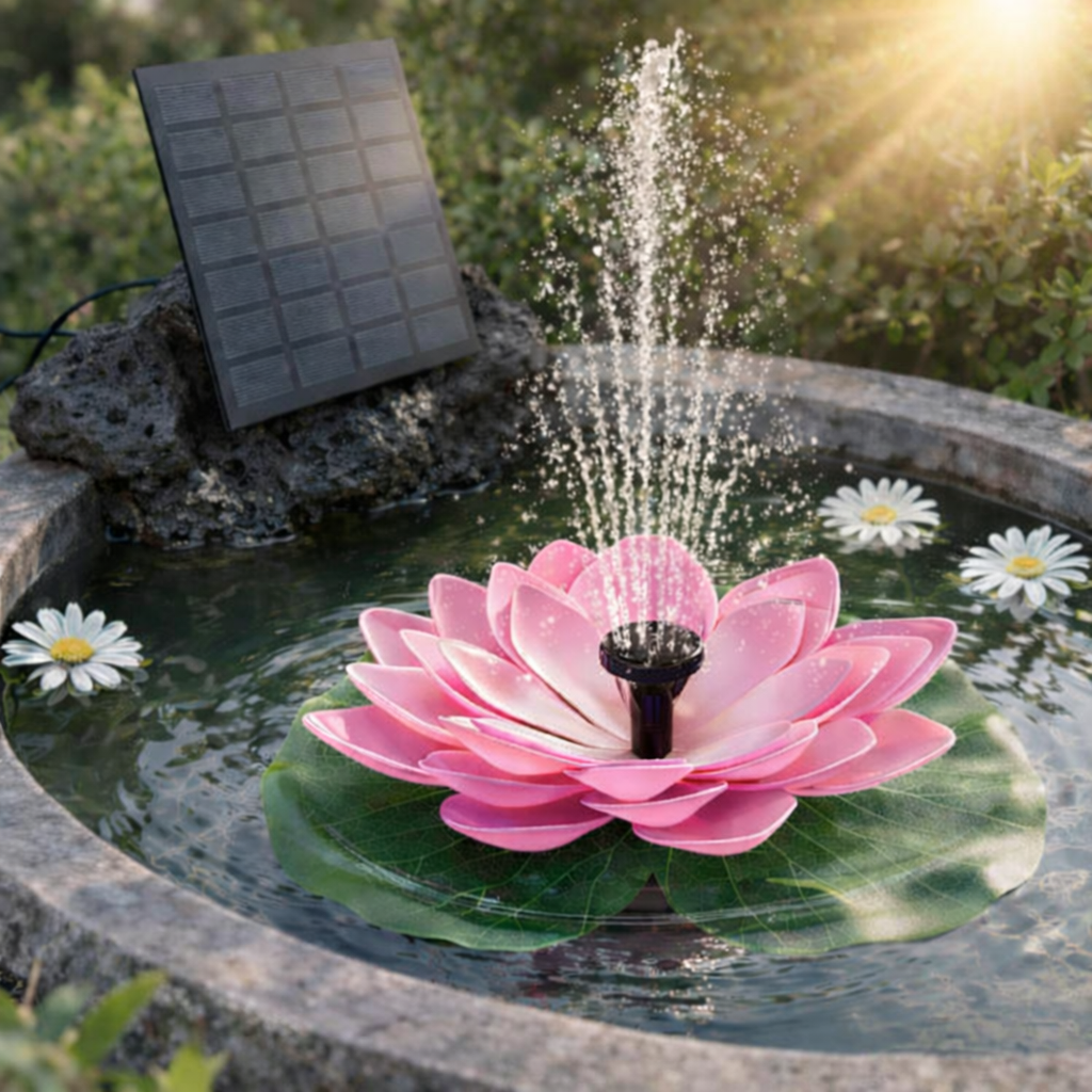 Solar Lotus Bird Bath Fountain