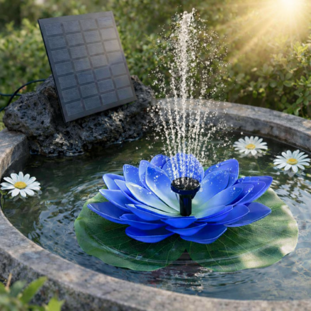 Solar Lotus Bird Bath Fountain