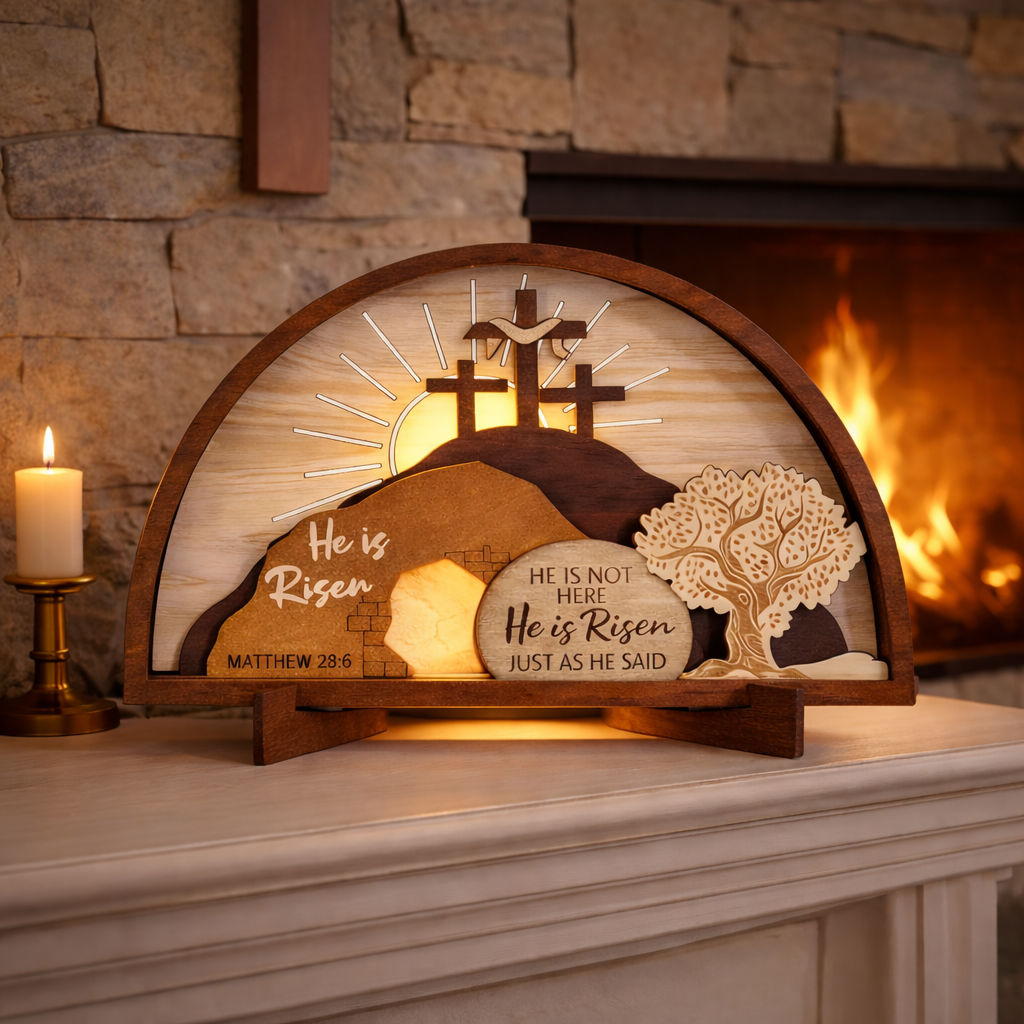 He Is Risen Wooden Resurrection Lamp