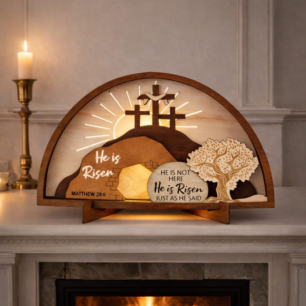 He Is Risen Wooden Resurrection Lamp