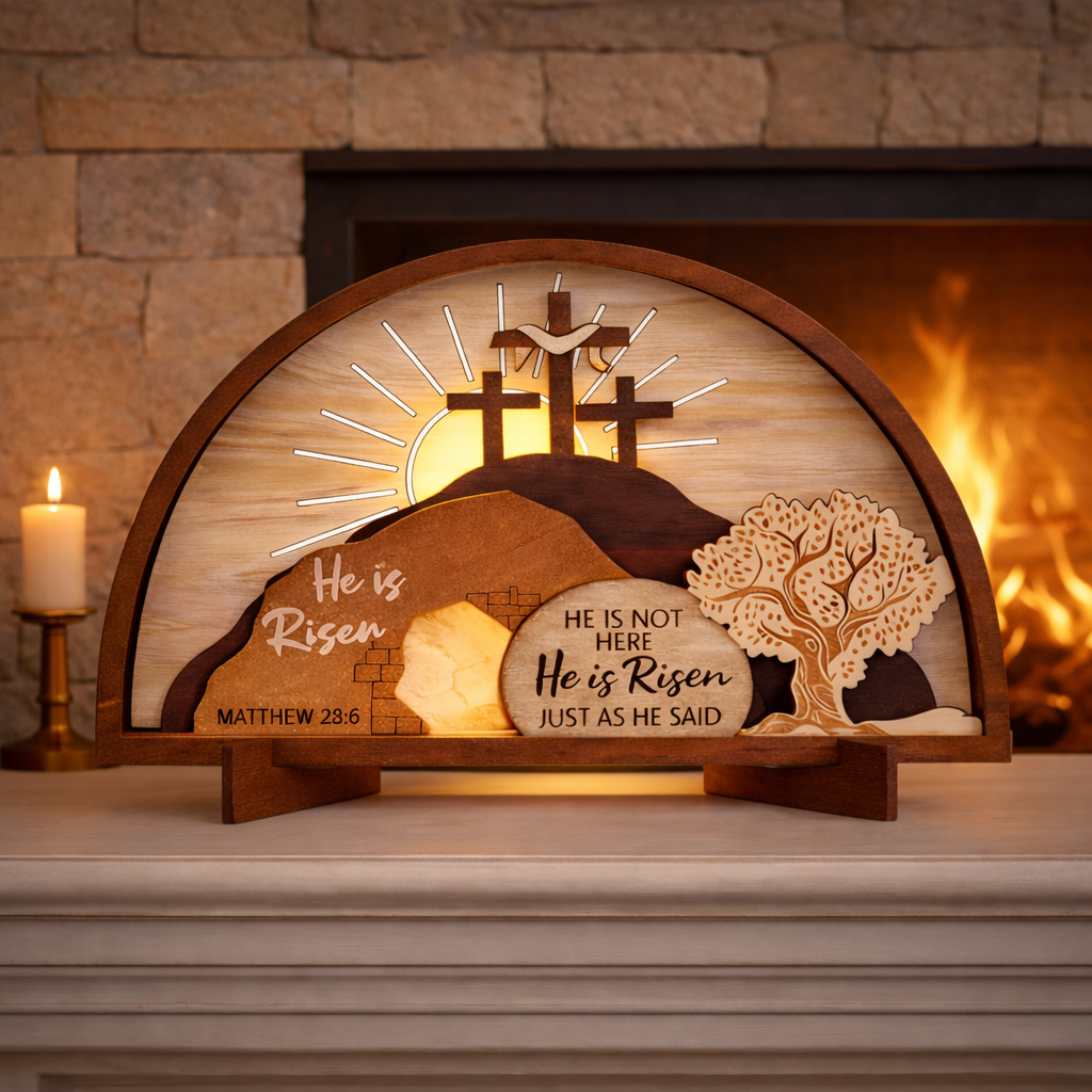He Is Risen Wooden Resurrection Lamp