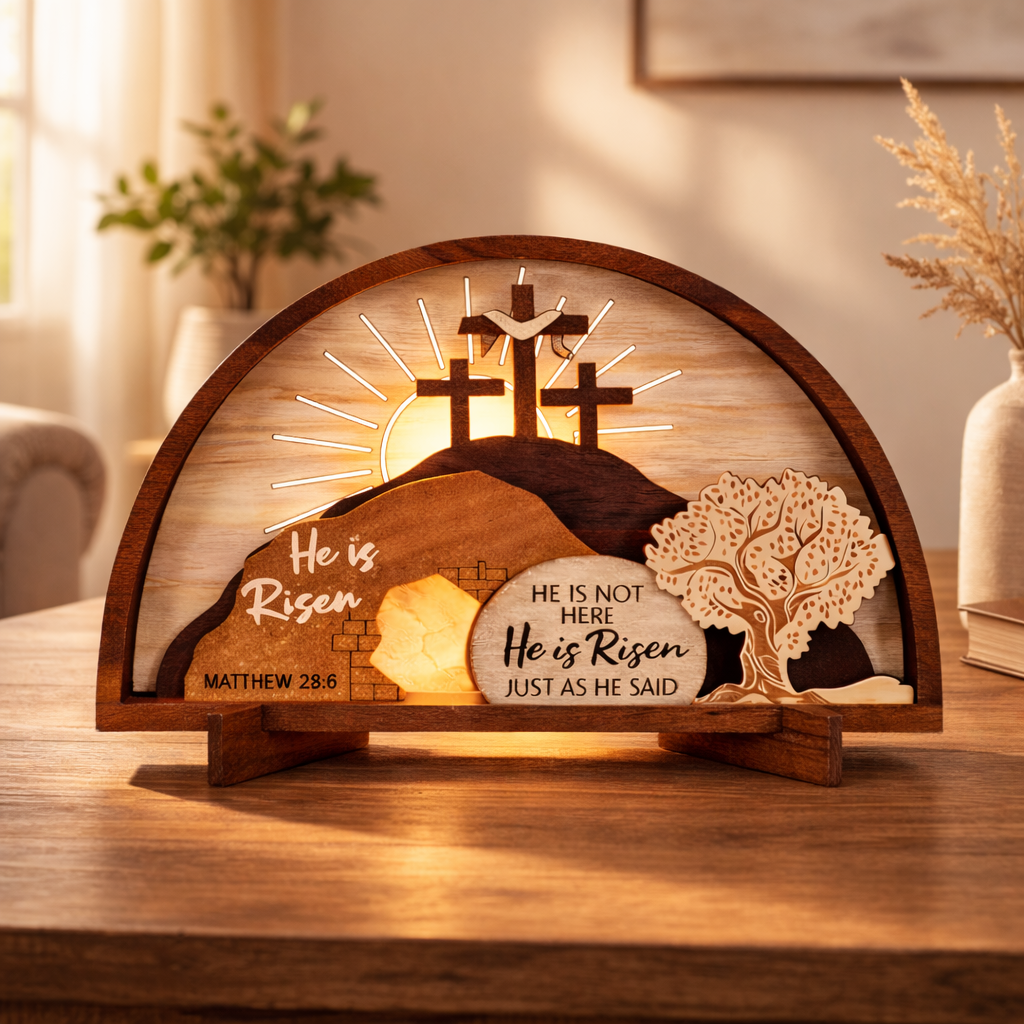 He Is Risen Wooden Resurrection Lamp