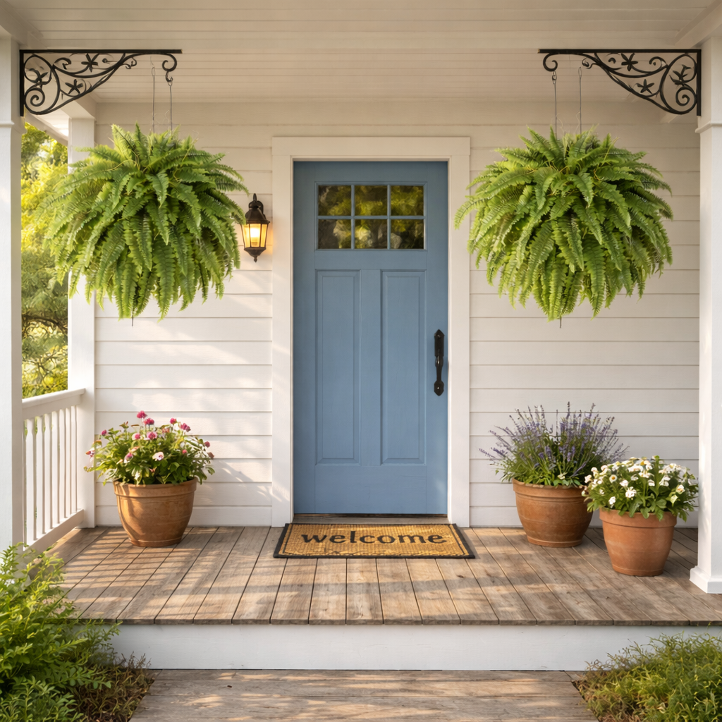 Classic Boston Fern Porch Planter – Lush Green Entryway Decor
