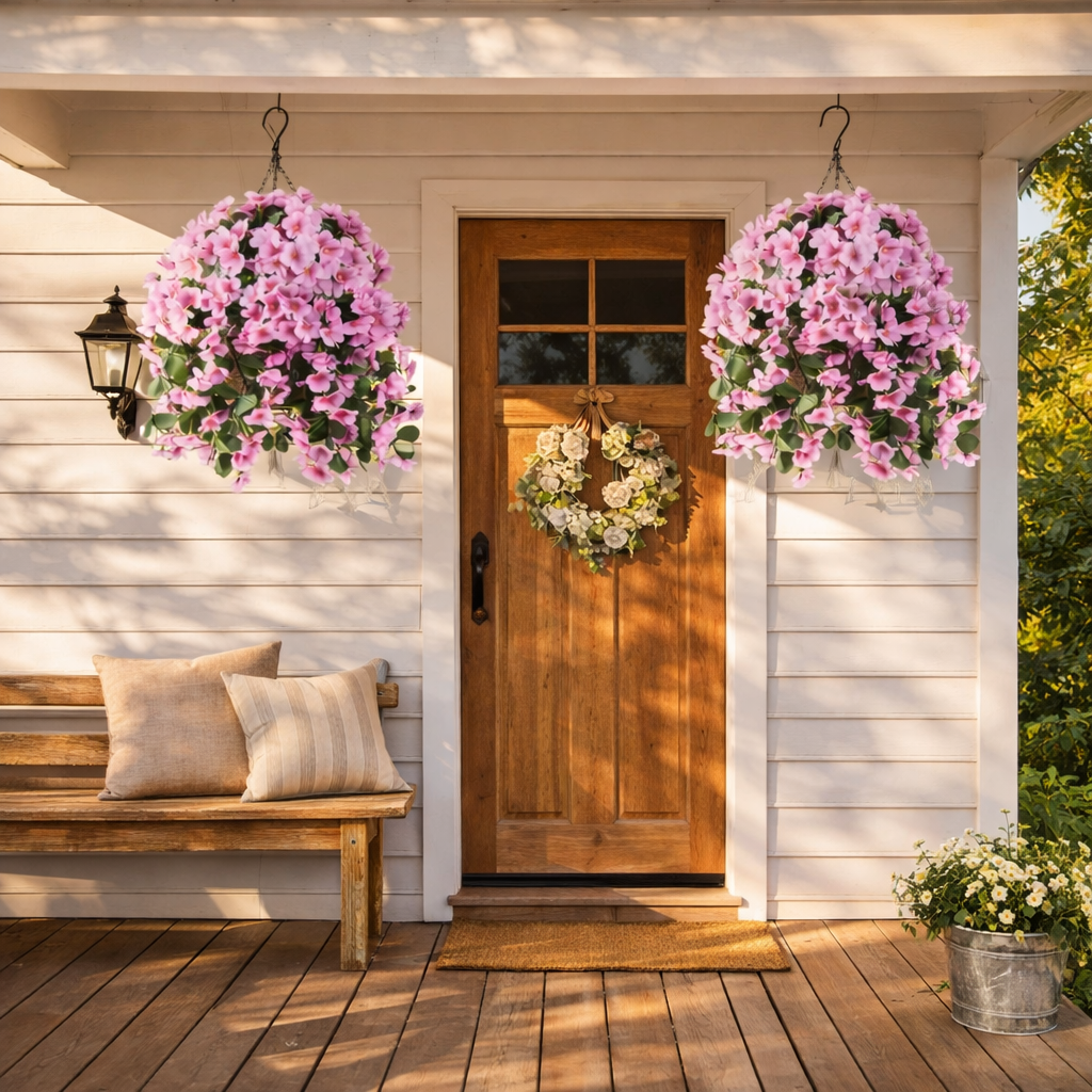 Artificial Hanging Begonia Basket for Porch & Garden
