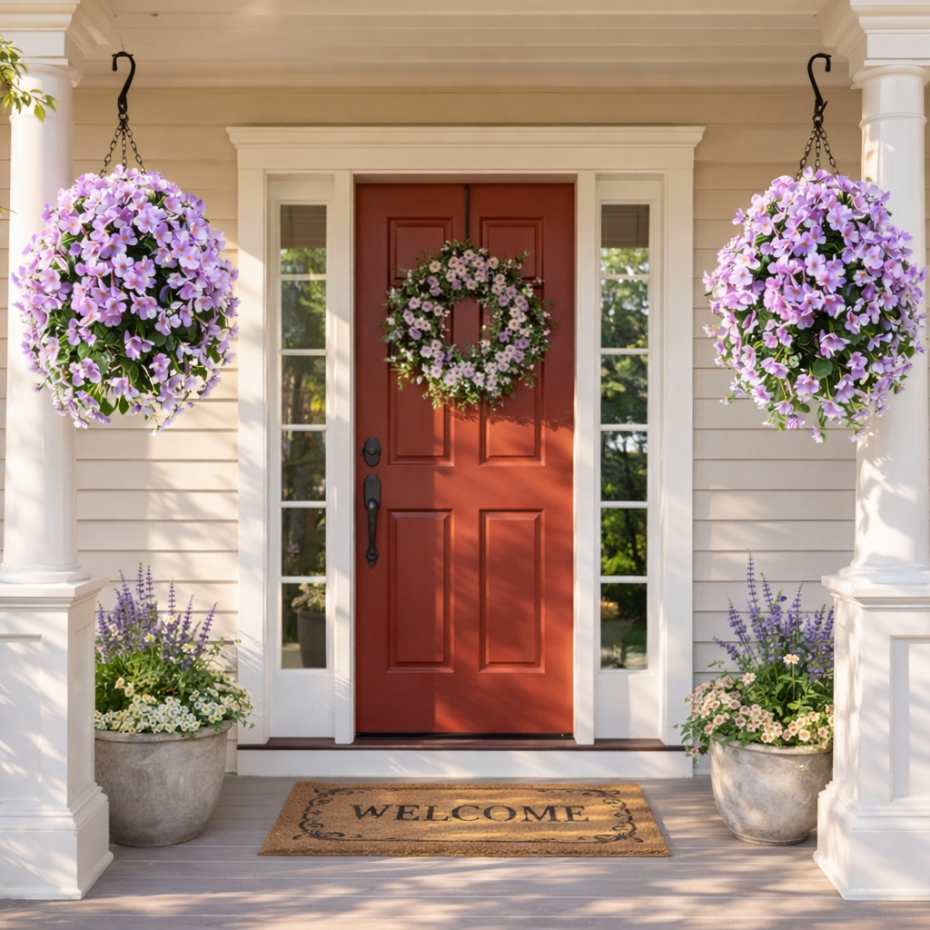 Artificial Begonia Hanging Basket for Porch & Garden (UV-Resistant)