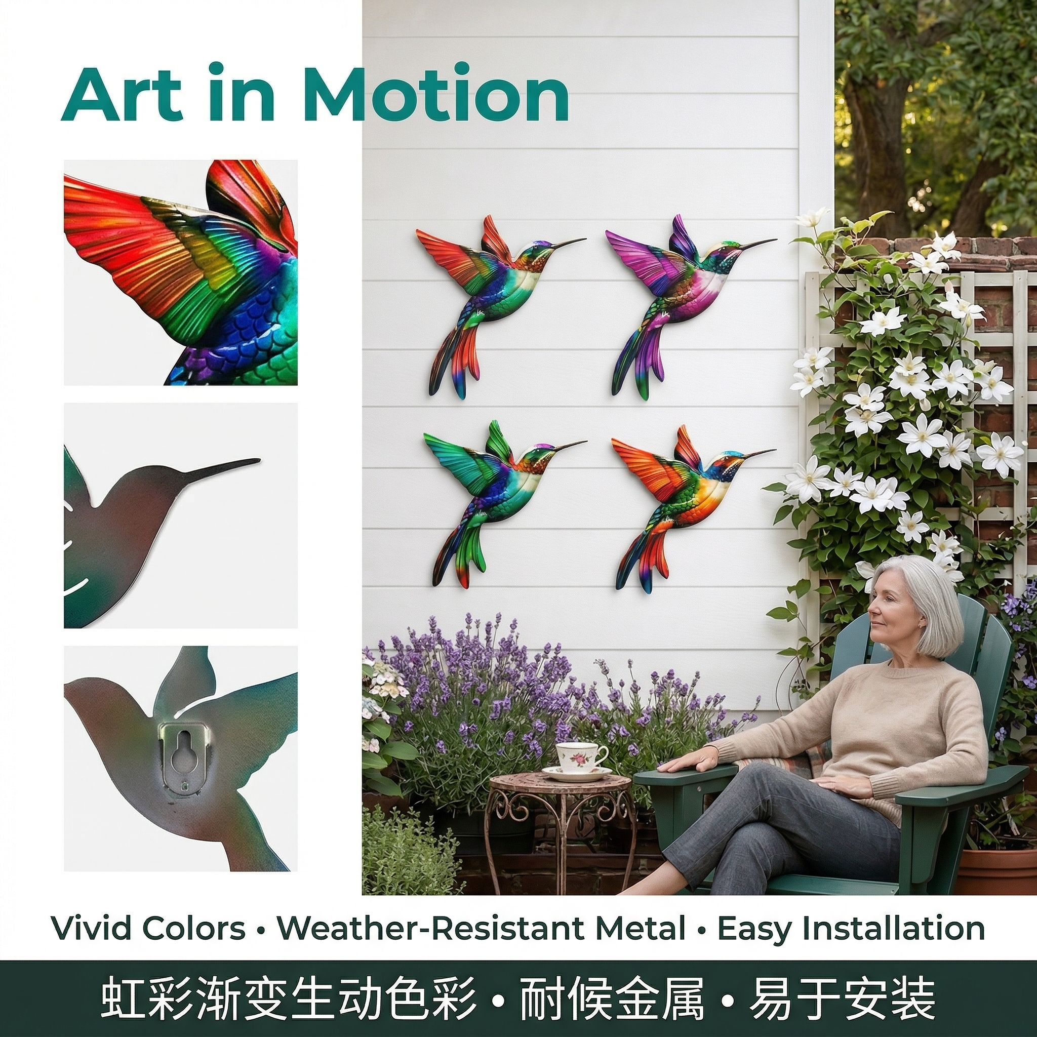 Metal Hummingbird Wall Art Decoration - Suitable For Patio Railings And Interior Decoration
