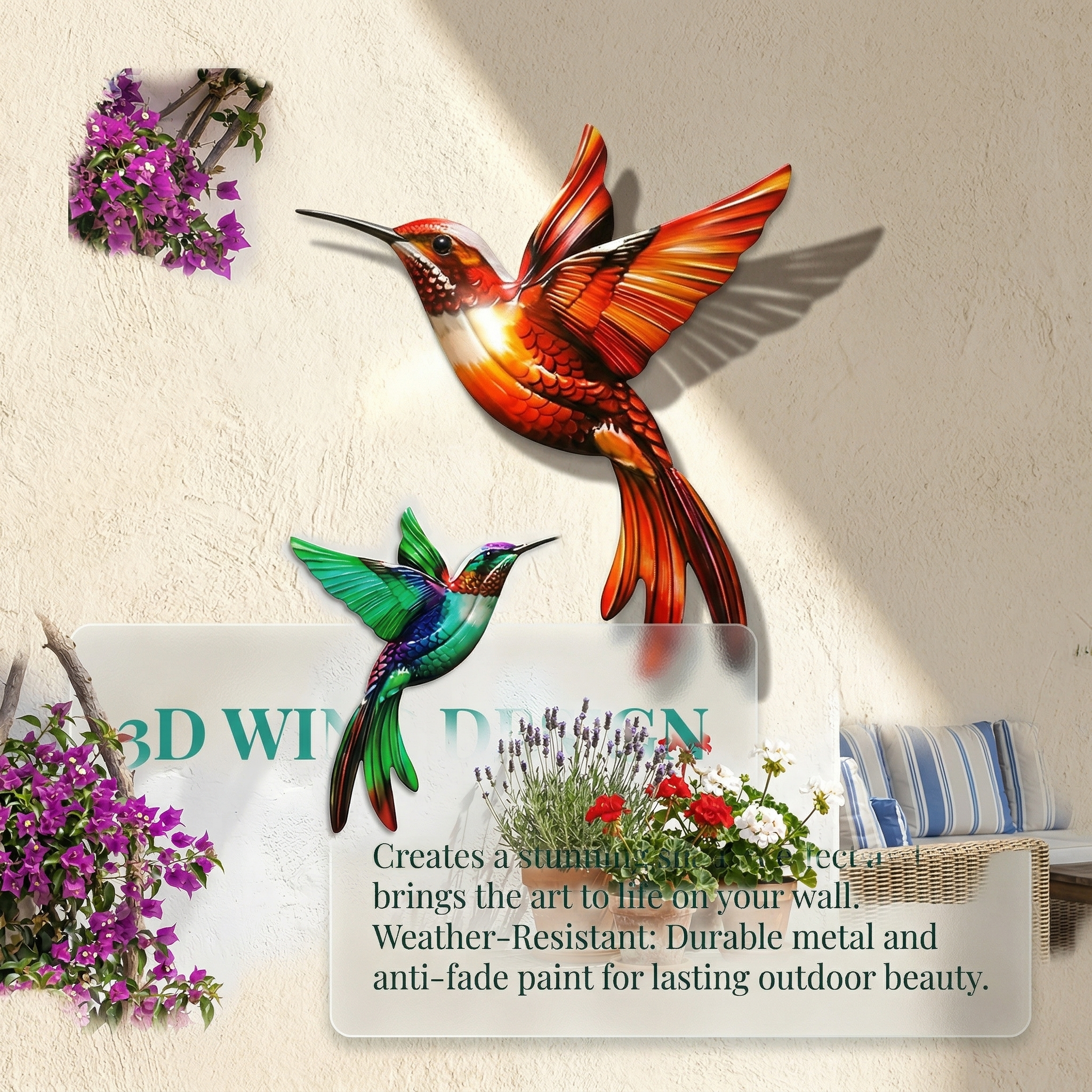Metal Hummingbird Wall Art Decoration - Suitable For Patio Railings And Interior Decoration