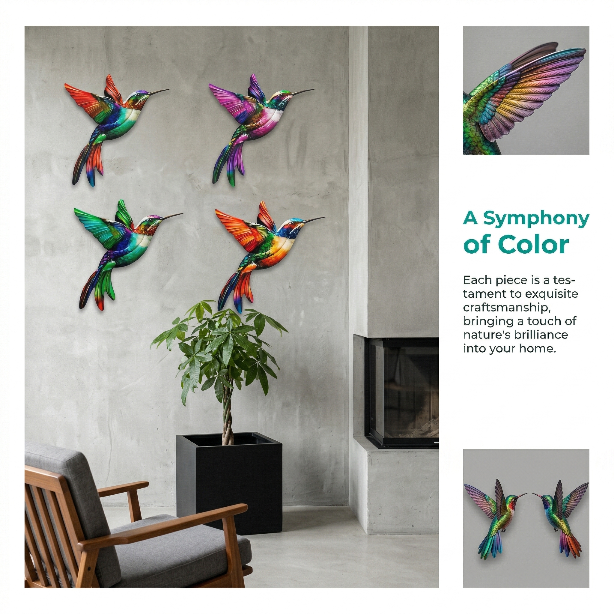 Metal Hummingbird Wall Art Decoration - Suitable For Patio Railings And Interior Decoration