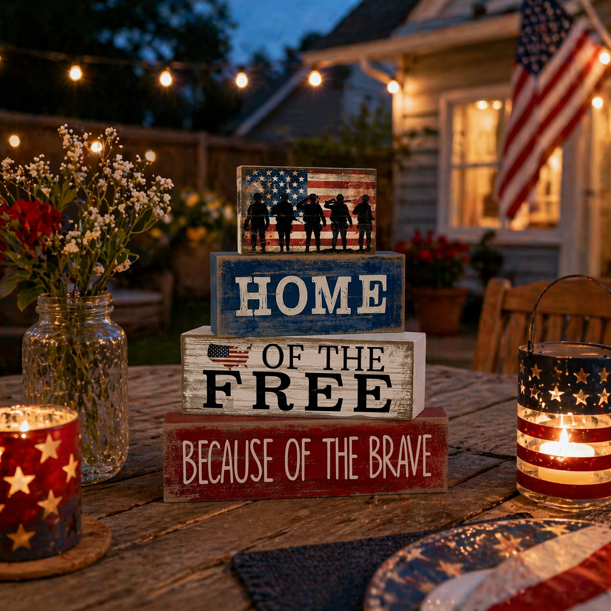 Independence Day Patriotic Memorial Wooden Letter Decorative Ornament