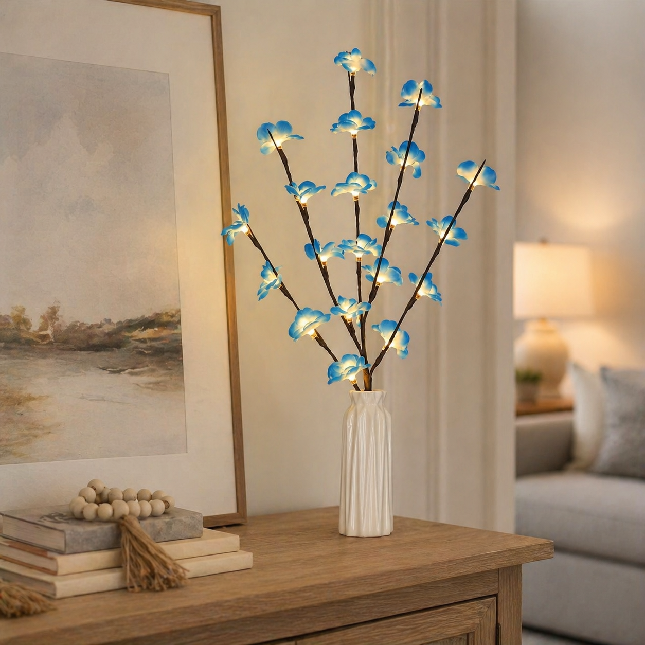 LED Artificial Flower Blue Plum Blossom Branch Light - Battery Box Powered (Batteries Not Included)
