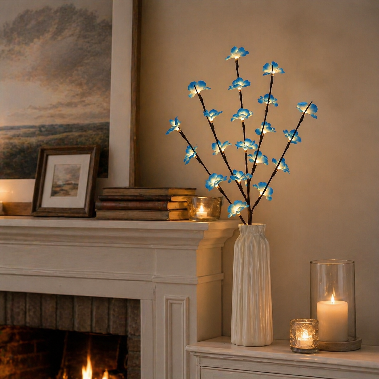 LED Artificial Flower Blue Plum Blossom Branch Light - Battery Box Powered (Batteries Not Included)
