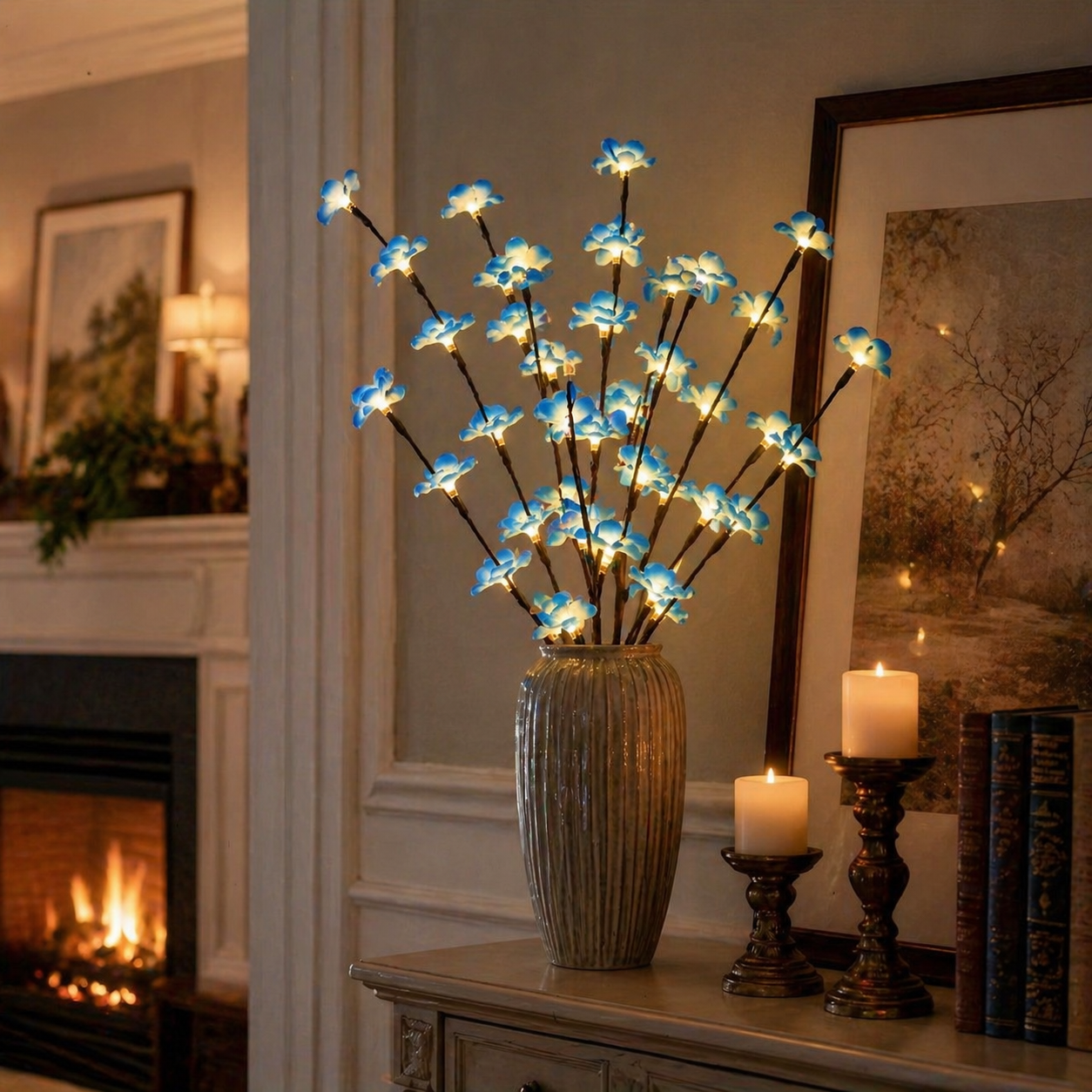LED Artificial Flower Blue Plum Blossom Branch Light - Battery Box Powered (Batteries Not Included)