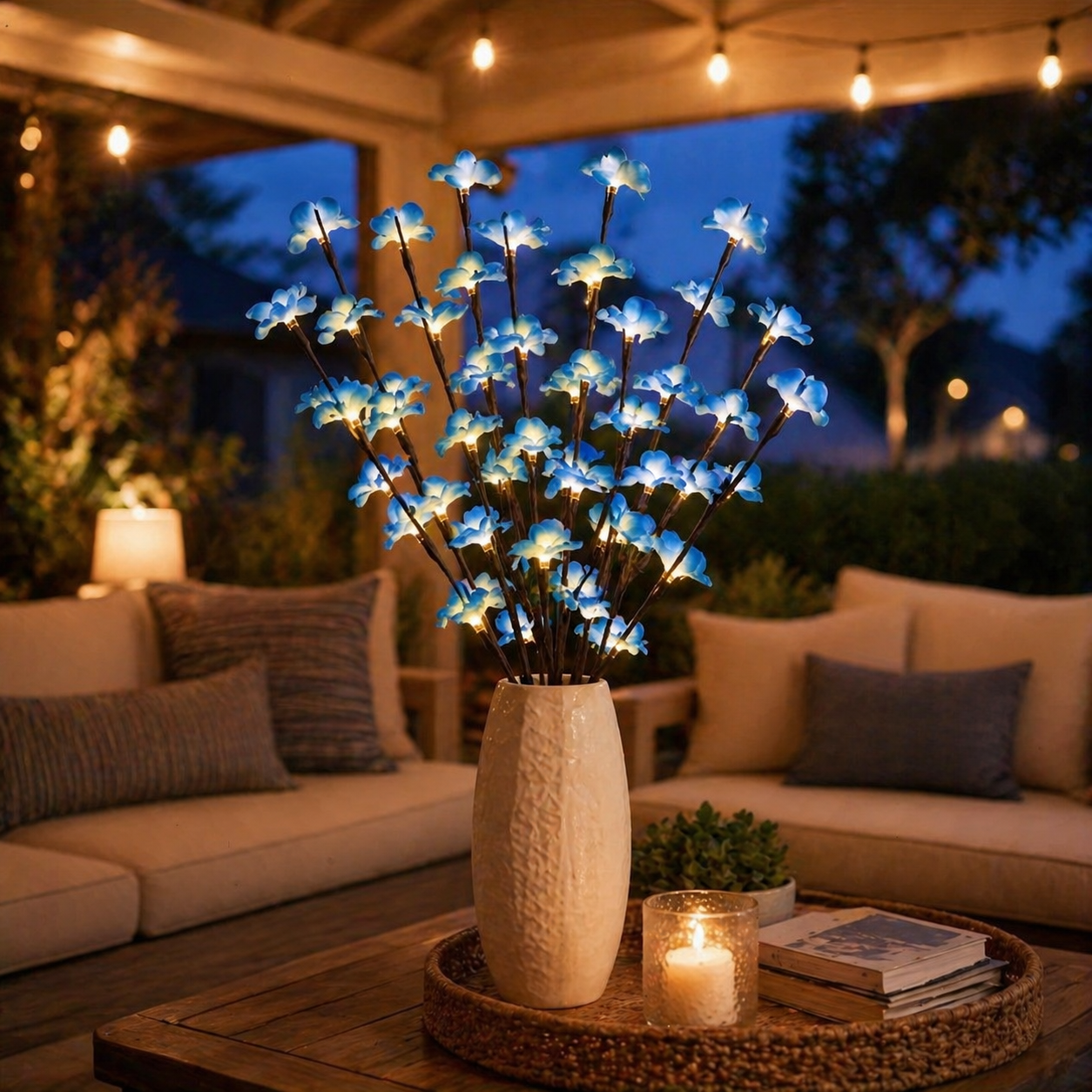 LED Artificial Flower Blue Plum Blossom Branch Light - Battery Box Powered (Batteries Not Included)