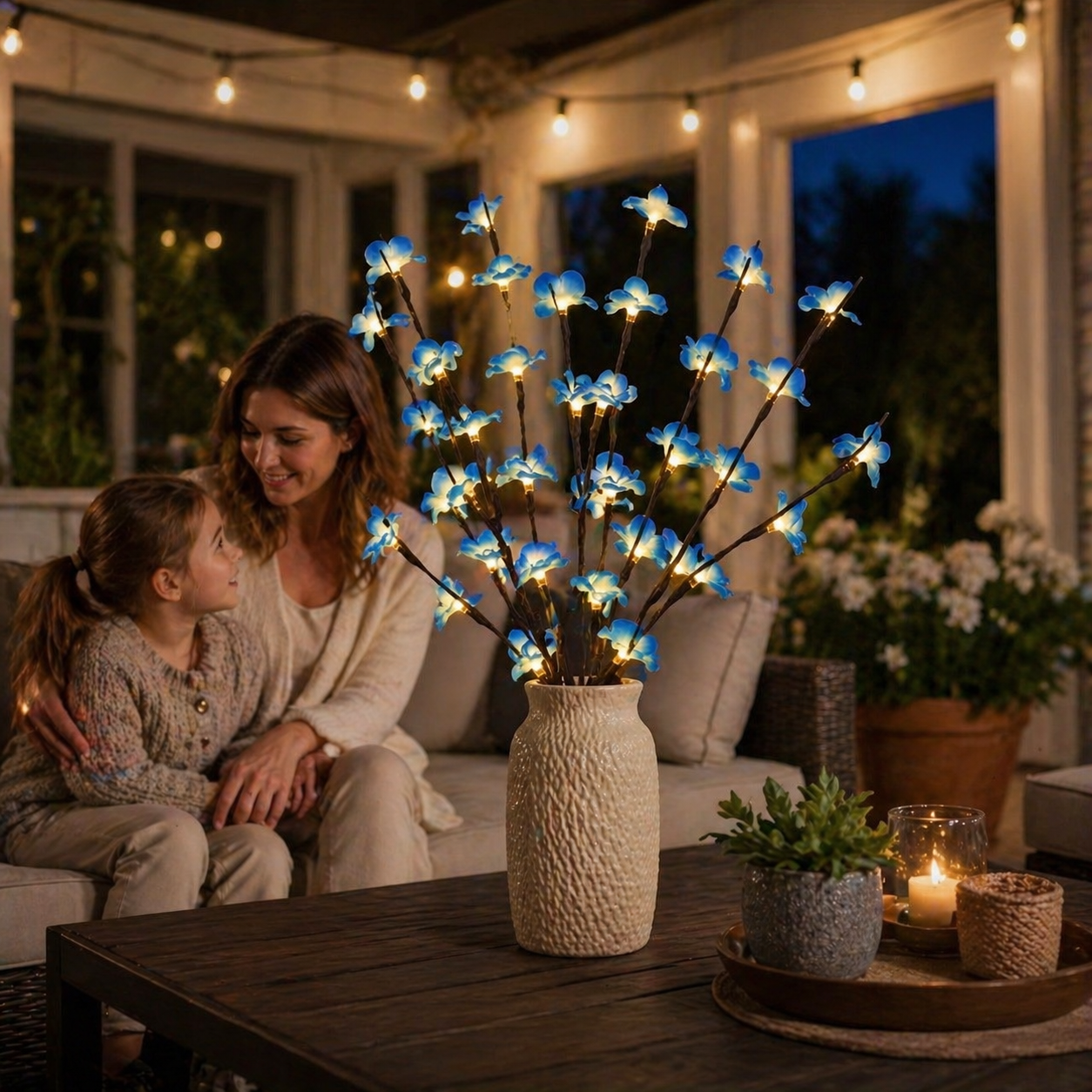 LED Artificial Flower Blue Plum Blossom Branch Light - Battery Box Powered (Batteries Not Included)