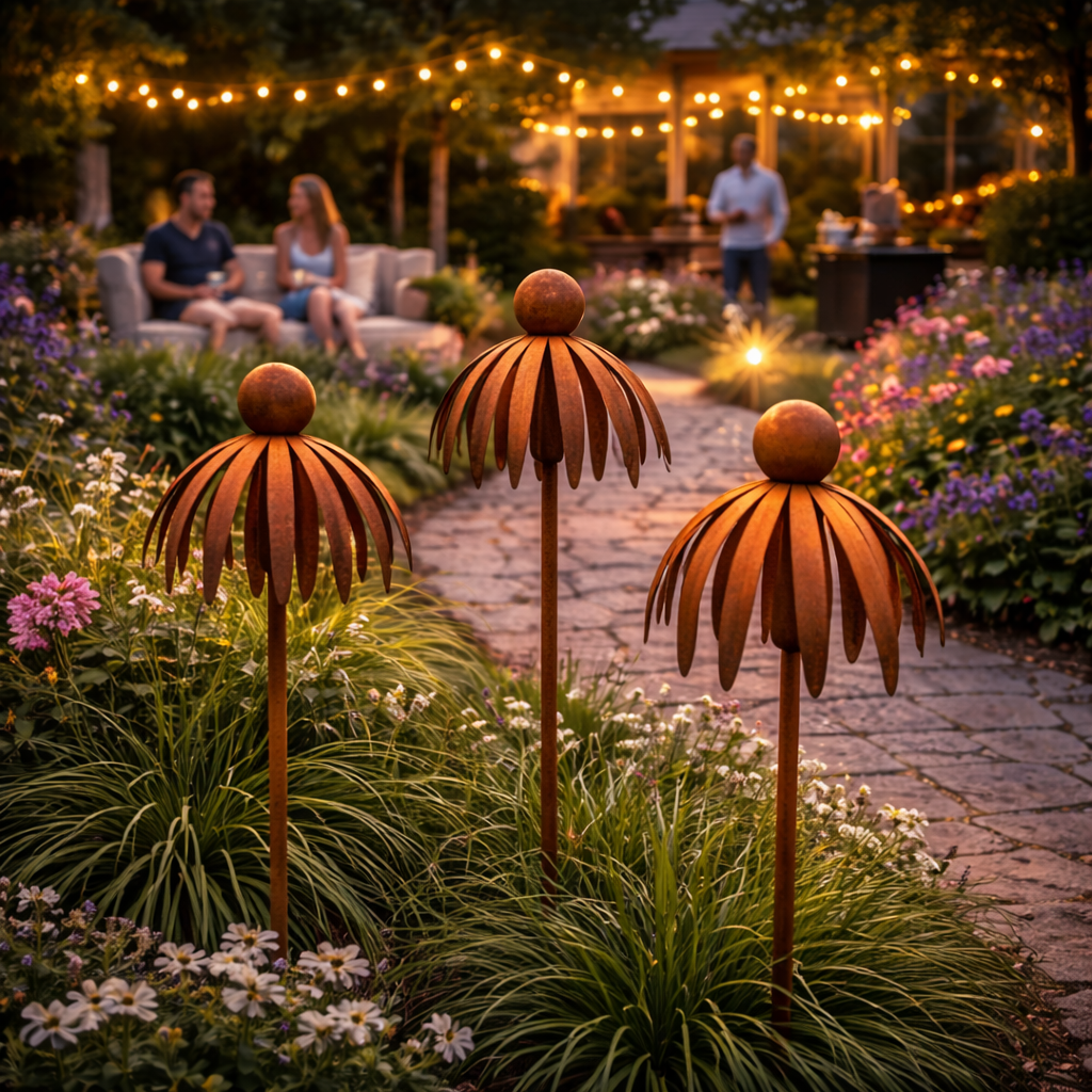 Outdoor Rusty Round-Headed Wrought Iron Petal Ground Pitcher