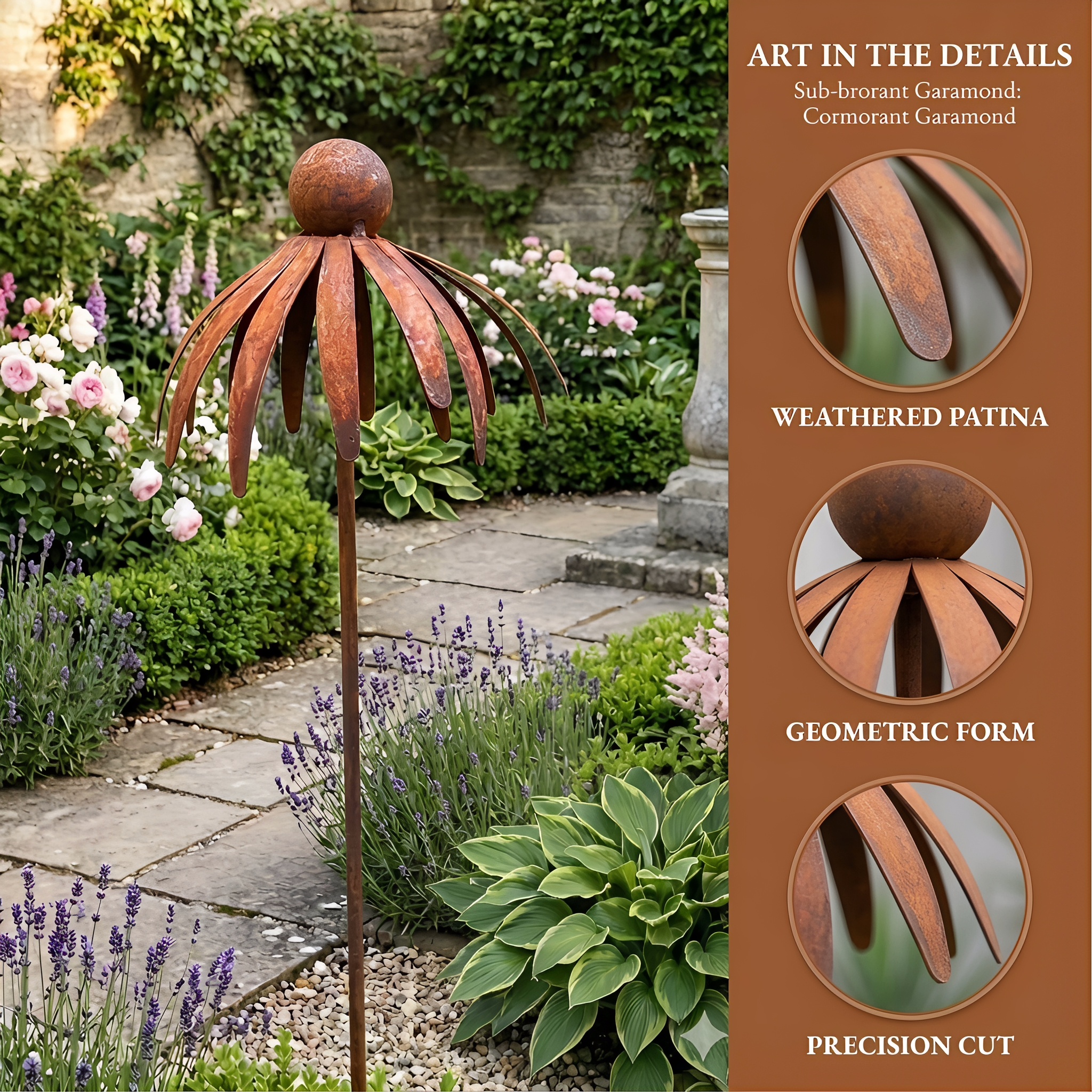 Outdoor Rusty Round-Headed Wrought Iron Petal Ground Pitcher