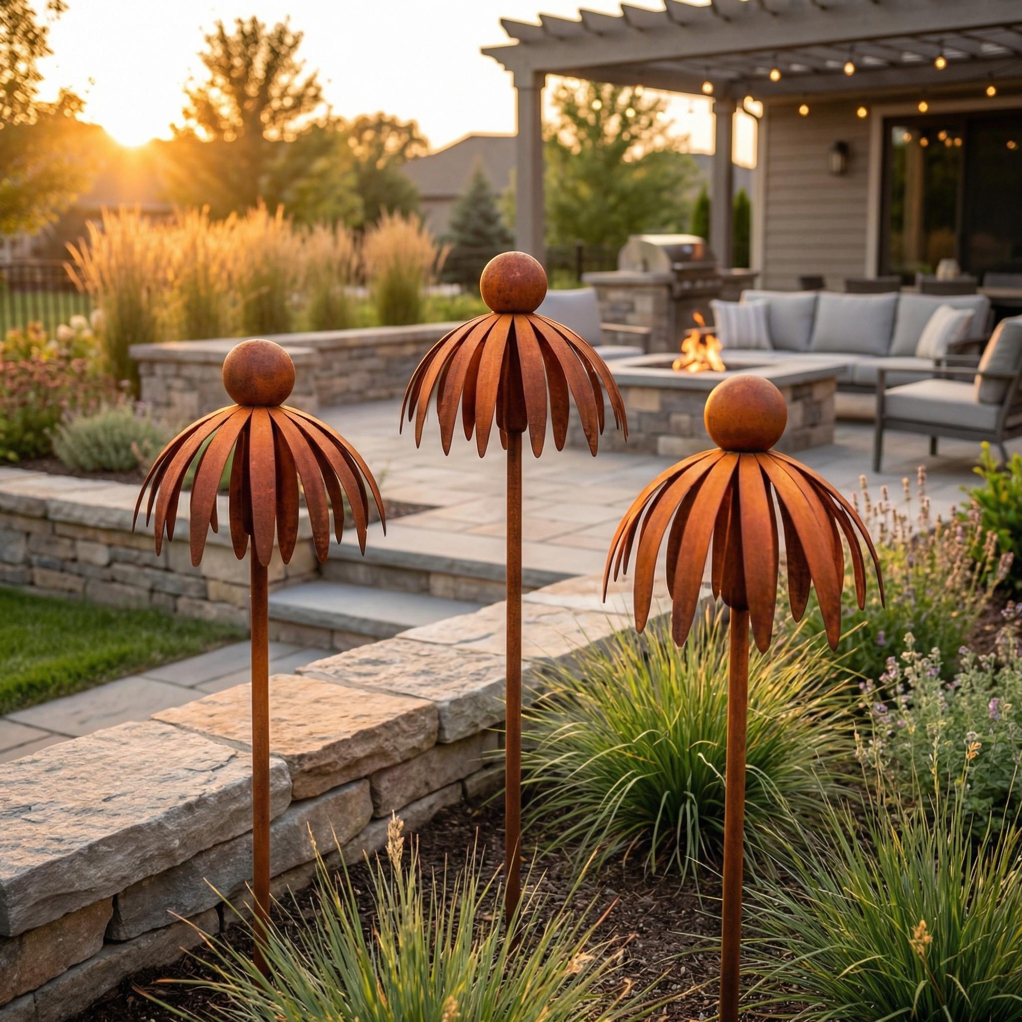 Outdoor Rusty Round-Headed Wrought Iron Petal Ground Pitcher