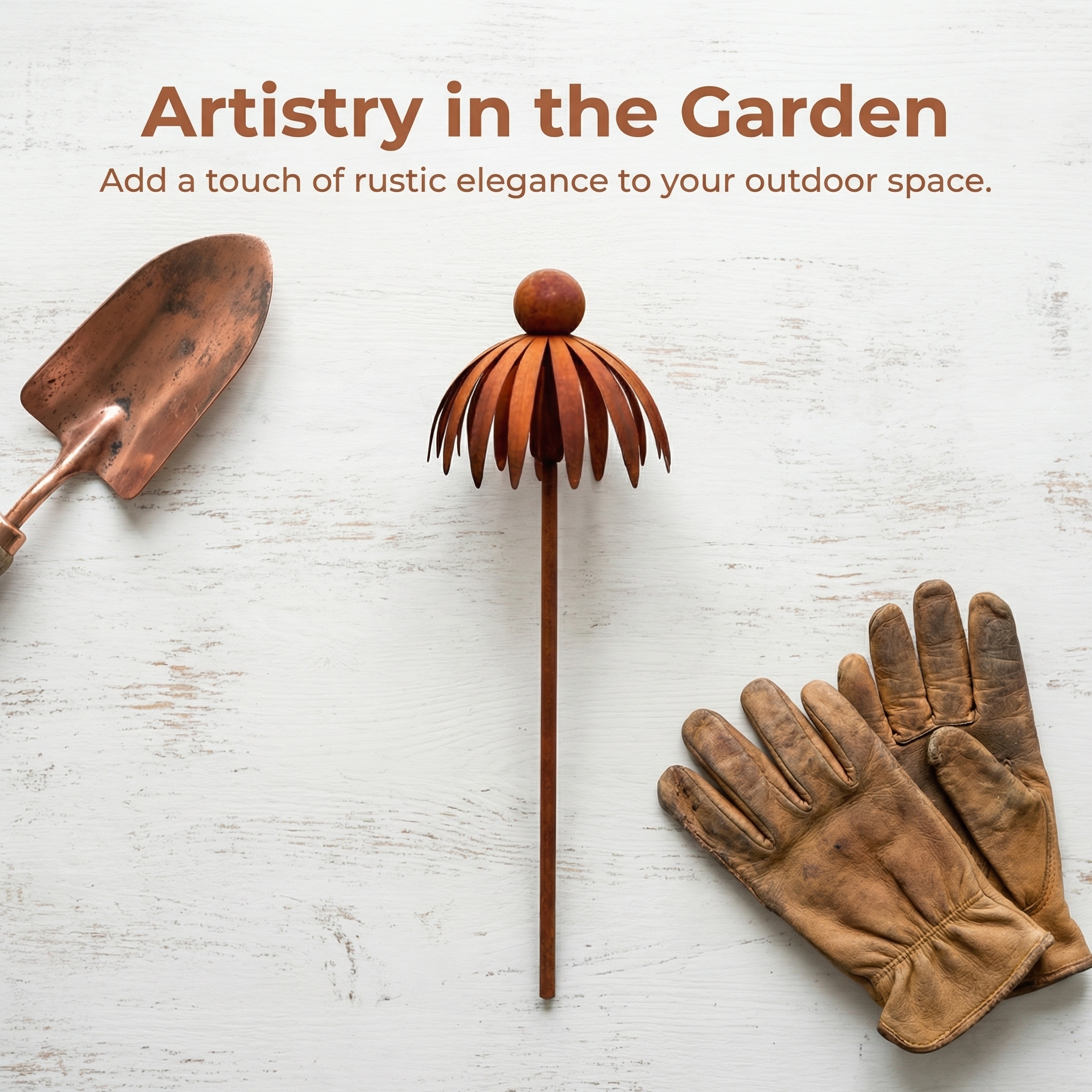 Outdoor Rusty Round-Headed Wrought Iron Petal Ground Pitcher