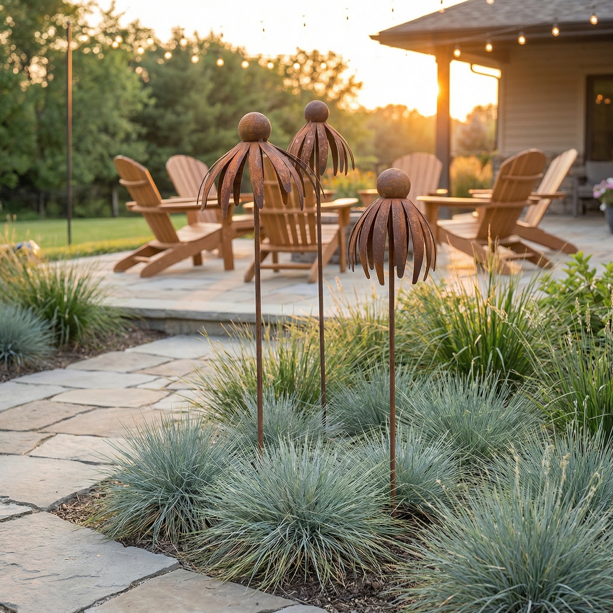 Outdoor Rusty Round-Headed Wrought Iron Petal Ground Pitcher