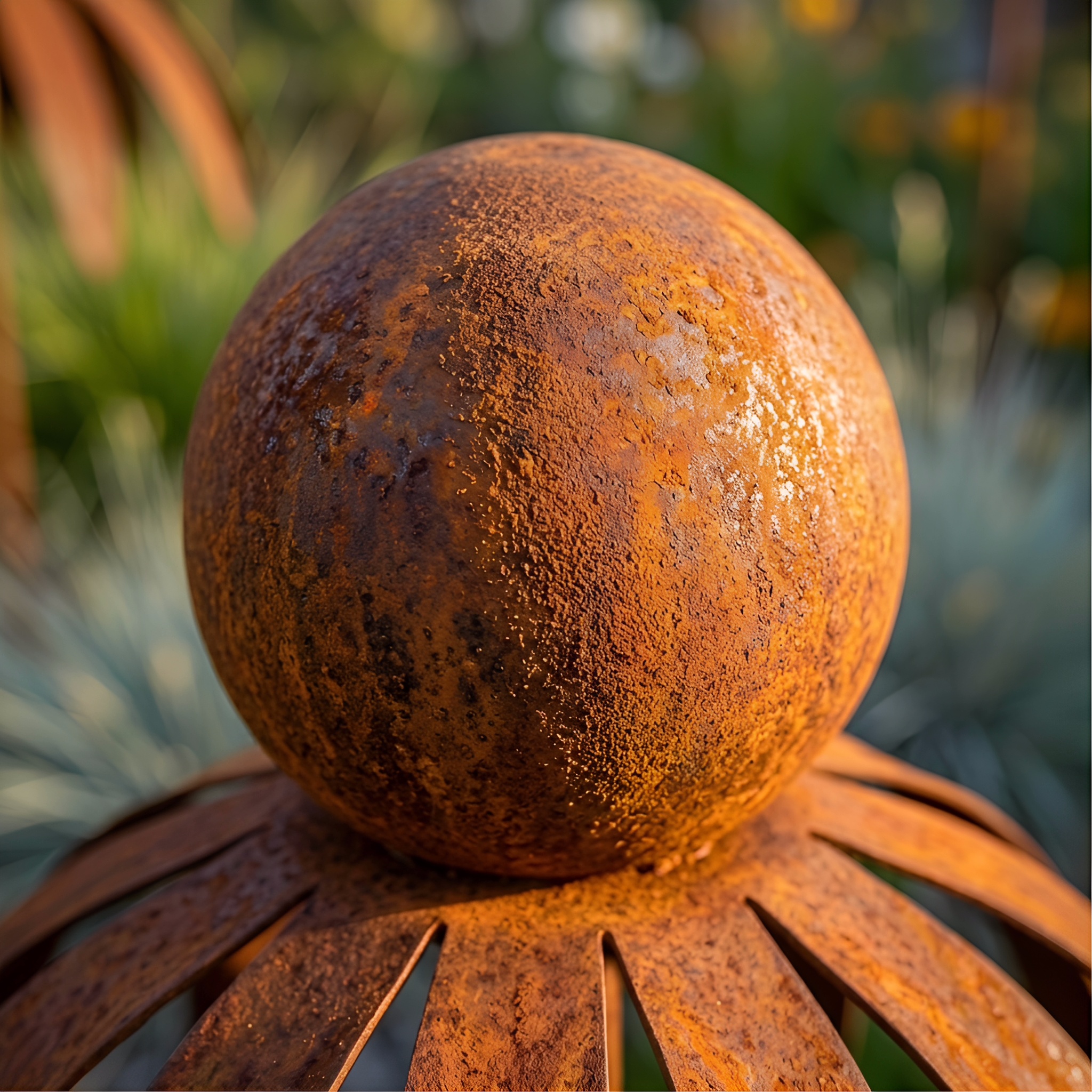 Outdoor Rusty Round-Headed Wrought Iron Petal Ground Pitcher