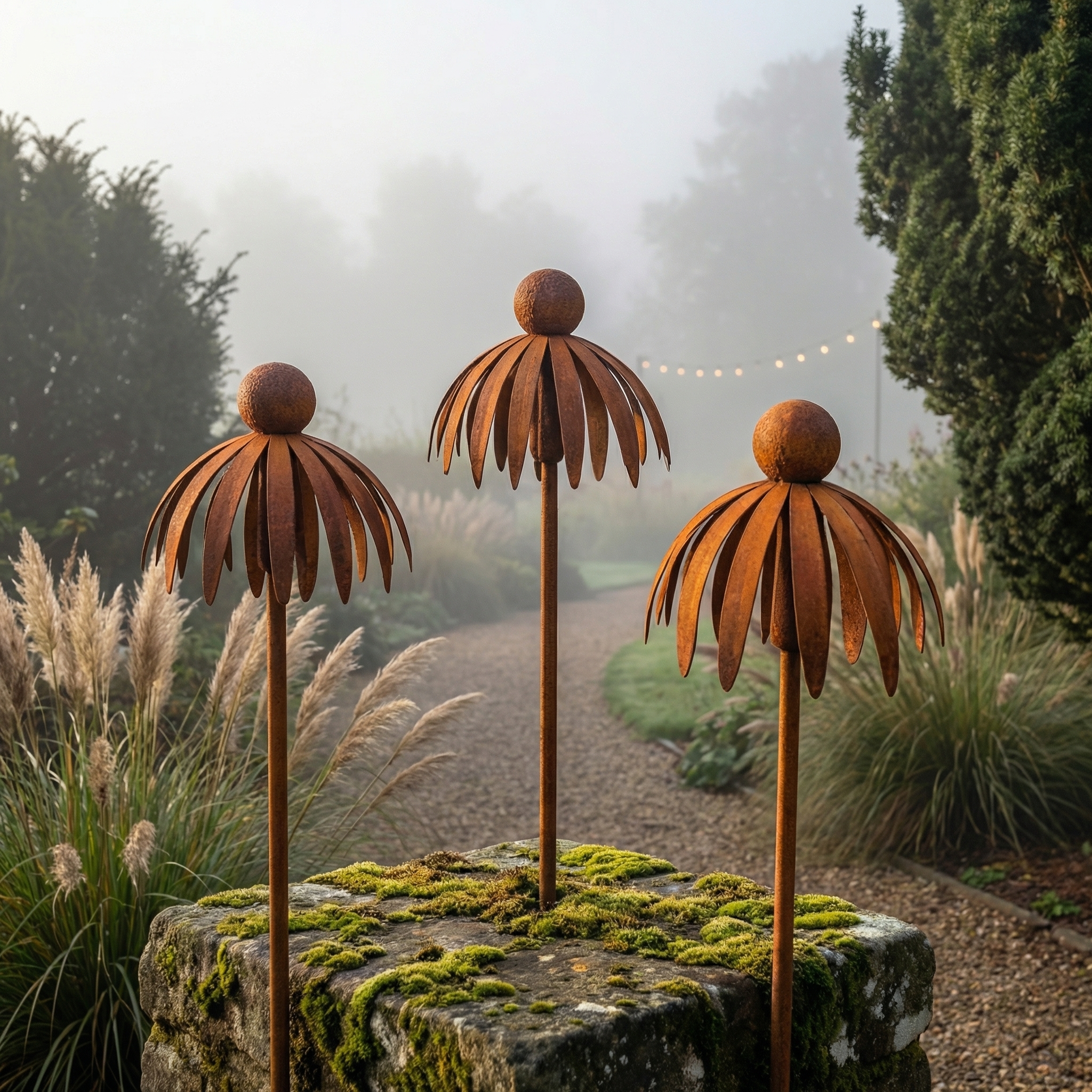 Outdoor Rusty Round-Headed Wrought Iron Petal Ground Pitcher