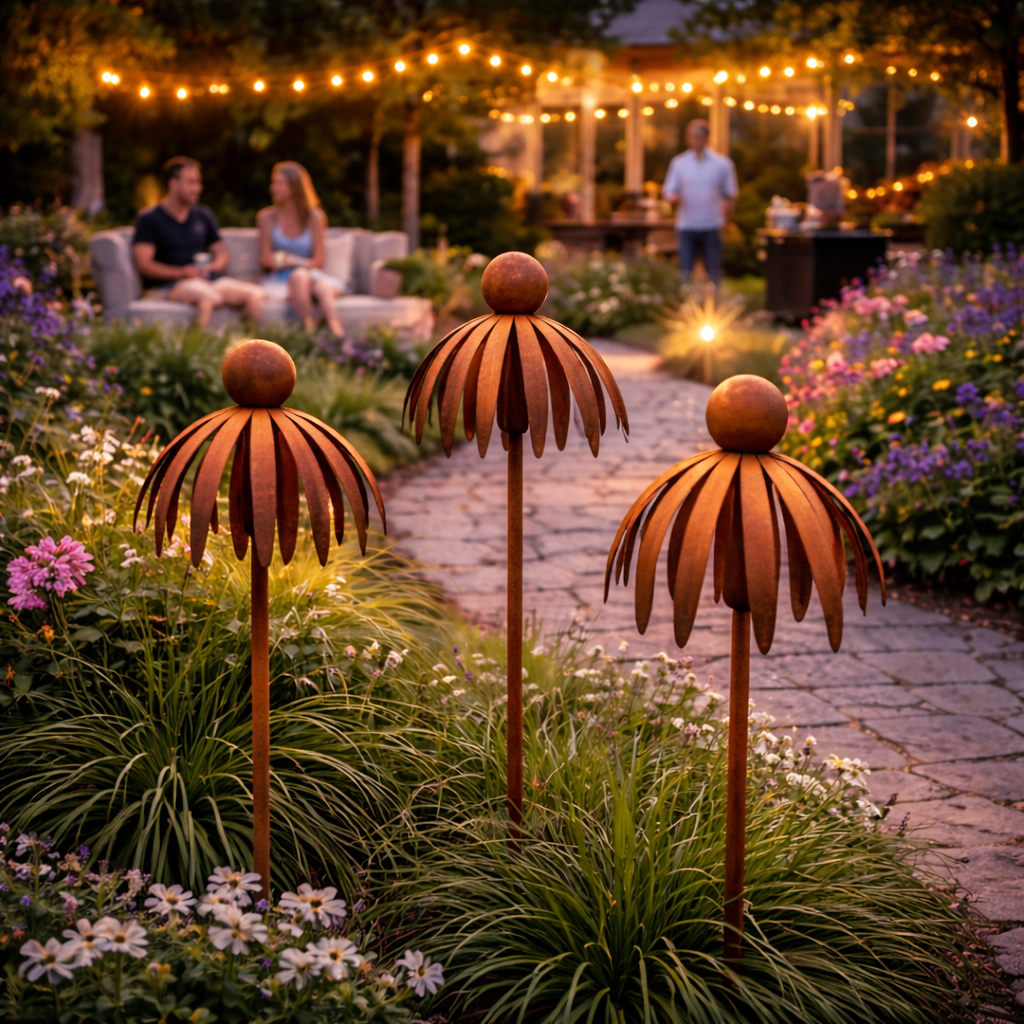 Outdoor Rusty Round-Headed Wrought Iron Petal Ground Pitcher