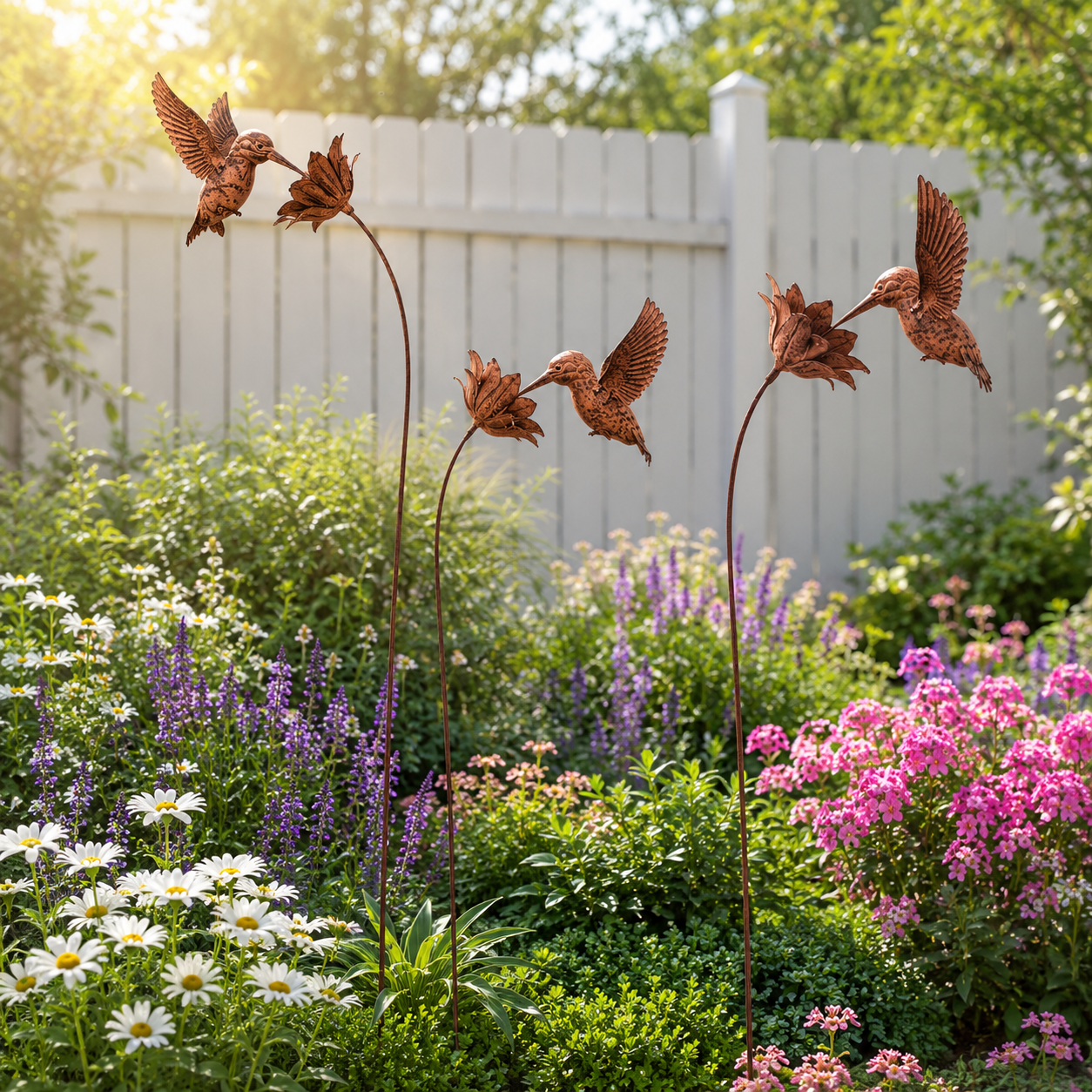 58-Inch Vintage Copper Hummingbird Yard Stake Décor