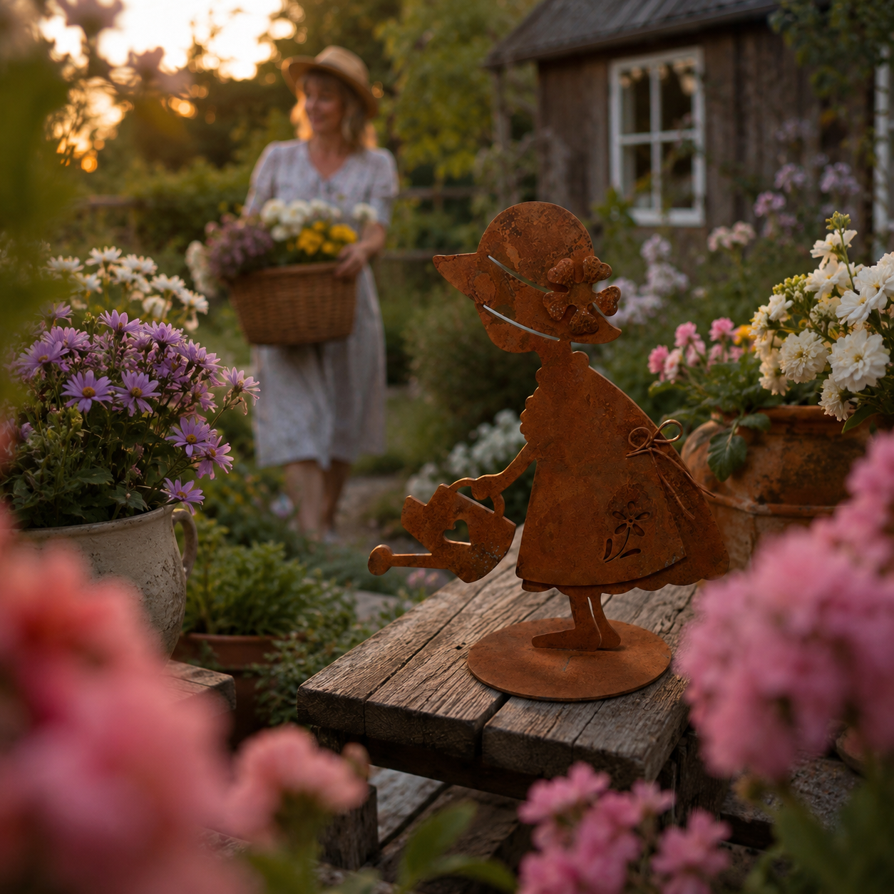 Vintage Rust-Brown Garden Figurine Set – Storybook-Style Decorative Pair