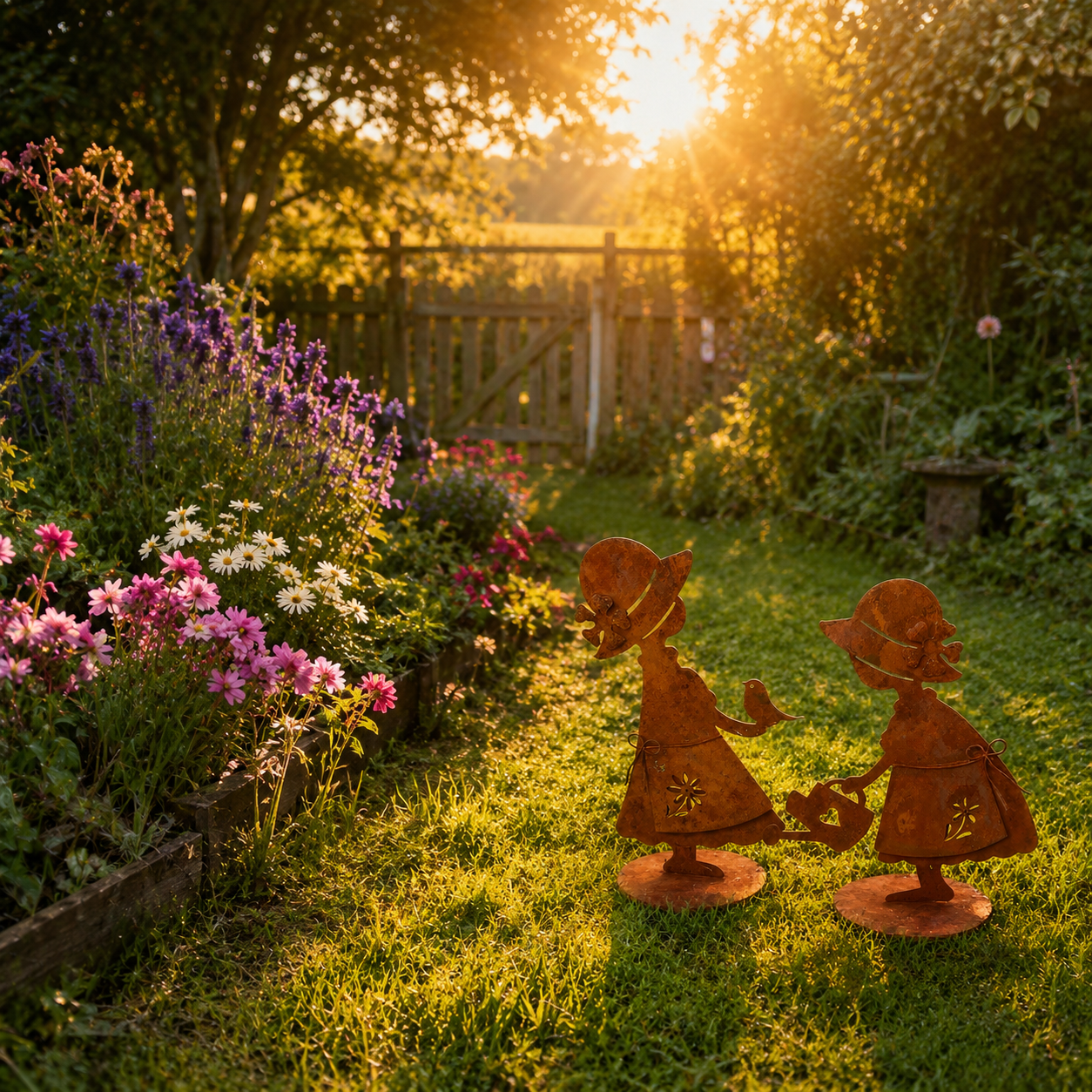 Vintage Rust-Brown Garden Figurine Set – Storybook-Style Decorative Pair