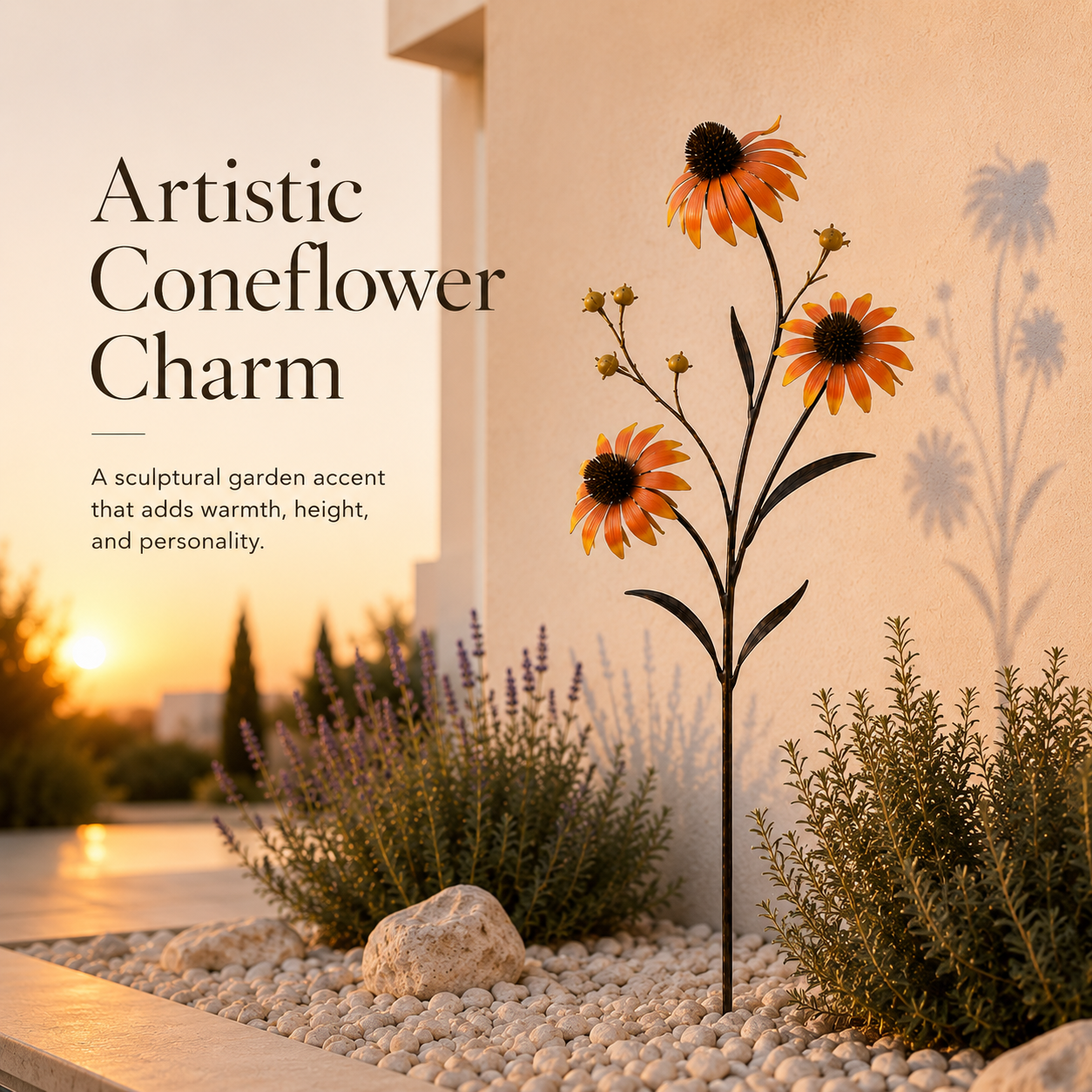 Sunset Bloom Metal Garden Sculpture – A Warm Accent for Outdoor Spaces