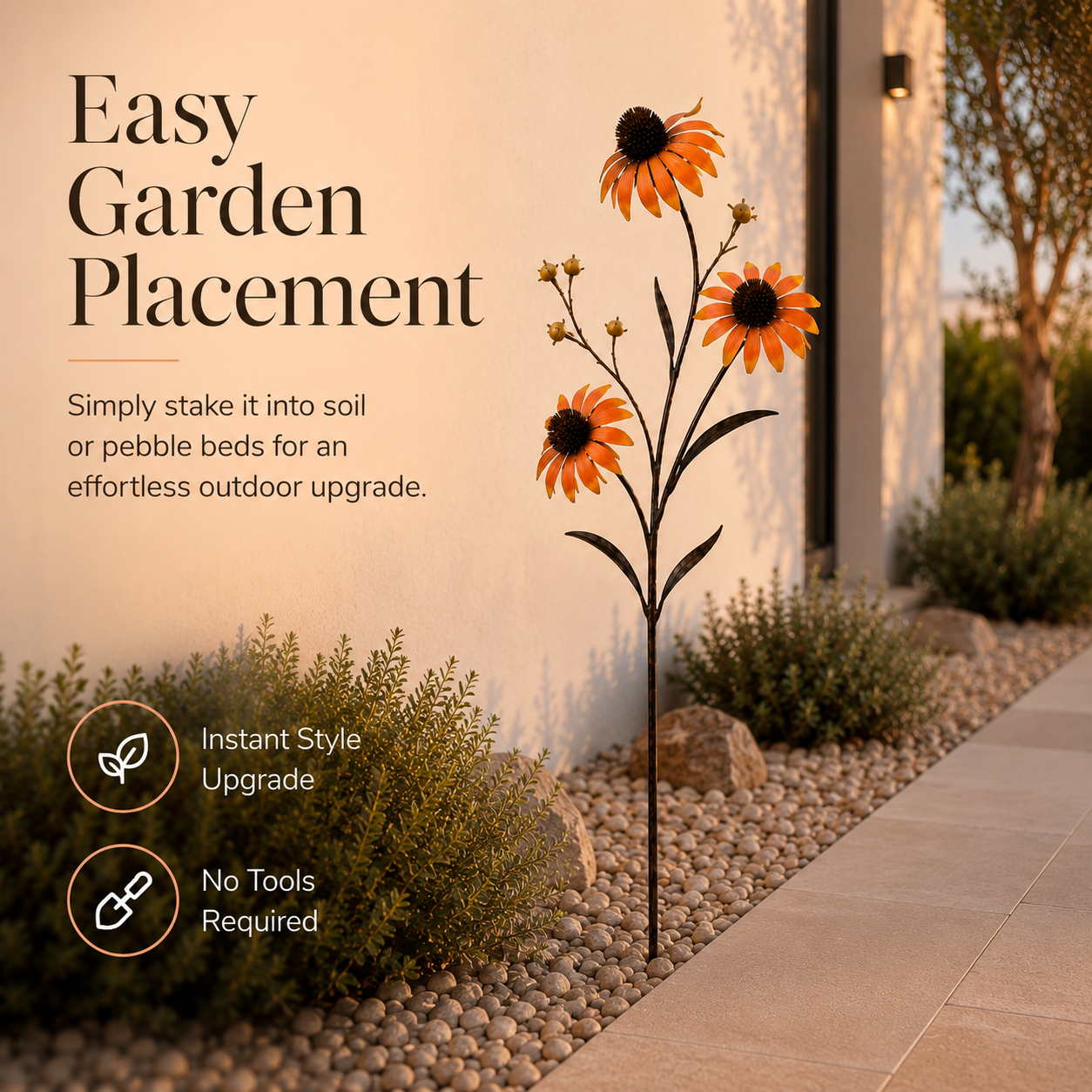 Sunset Bloom Metal Garden Sculpture – A Warm Accent for Outdoor Spaces