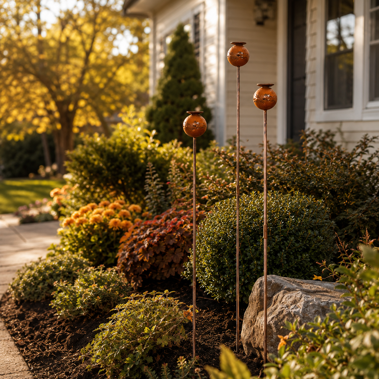 Vintage Rust Finish Garden Ornament Stake – Front Porch & Flower Bed Decor