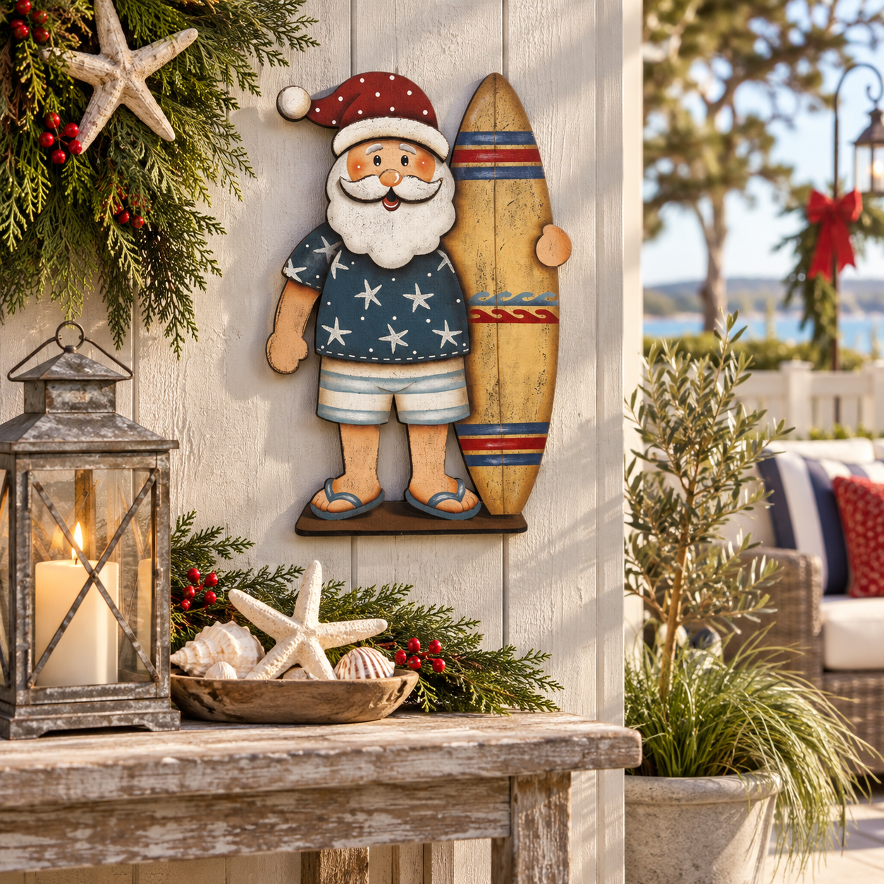 Seaside Santa – Vintage Lighted Coastal Christmas Wall Decor