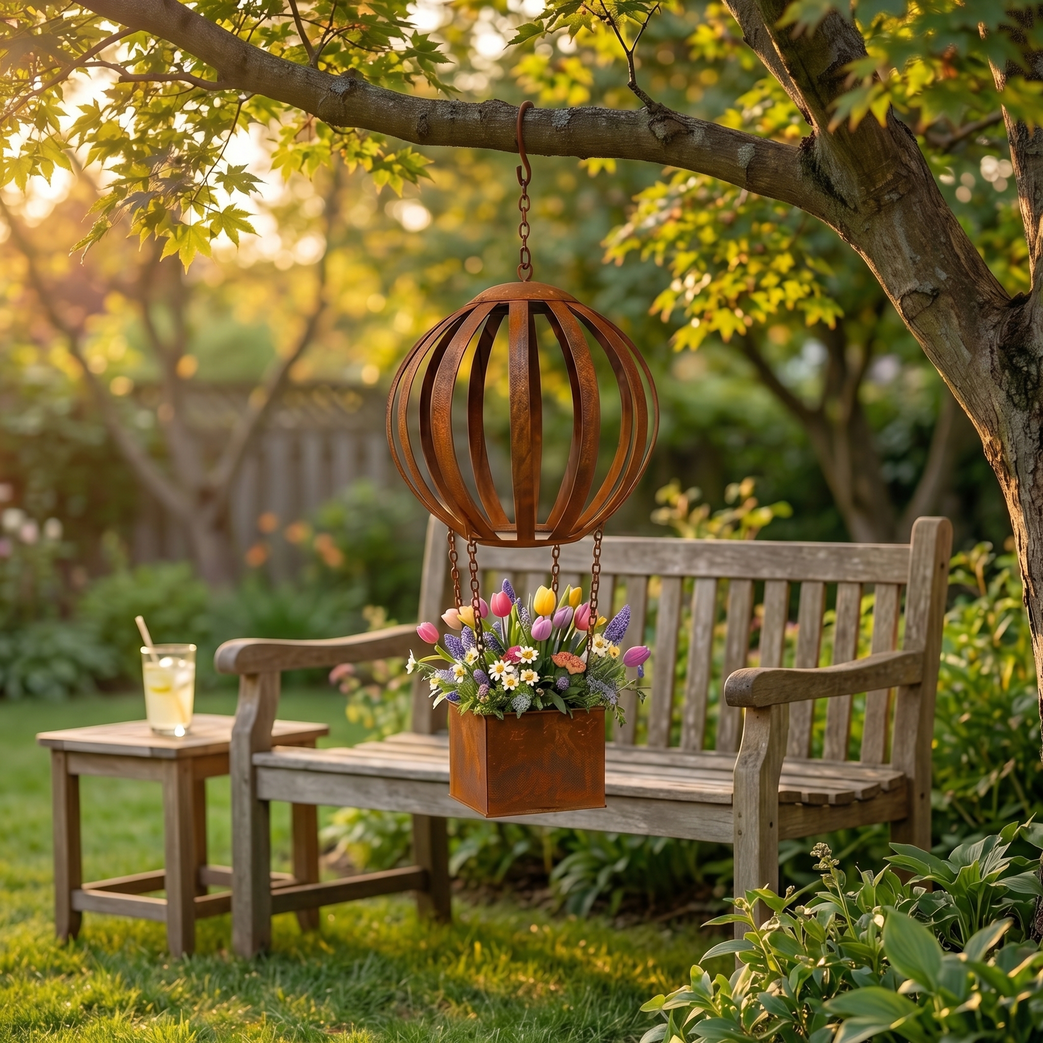 Vintage Rust-Colored Hot Air Balloon Hanging Flower