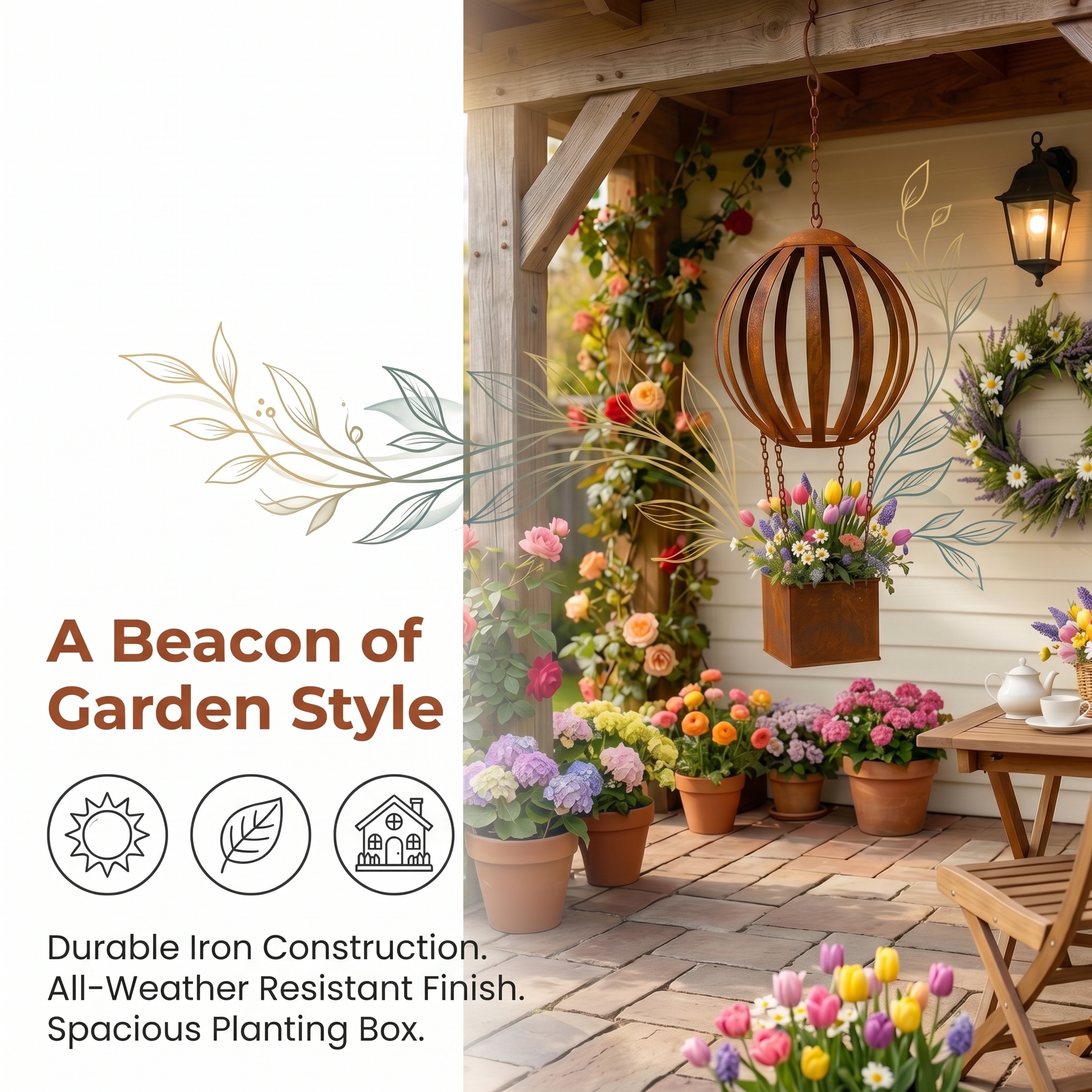 Vintage Rust-Colored Hot Air Balloon Hanging Flower