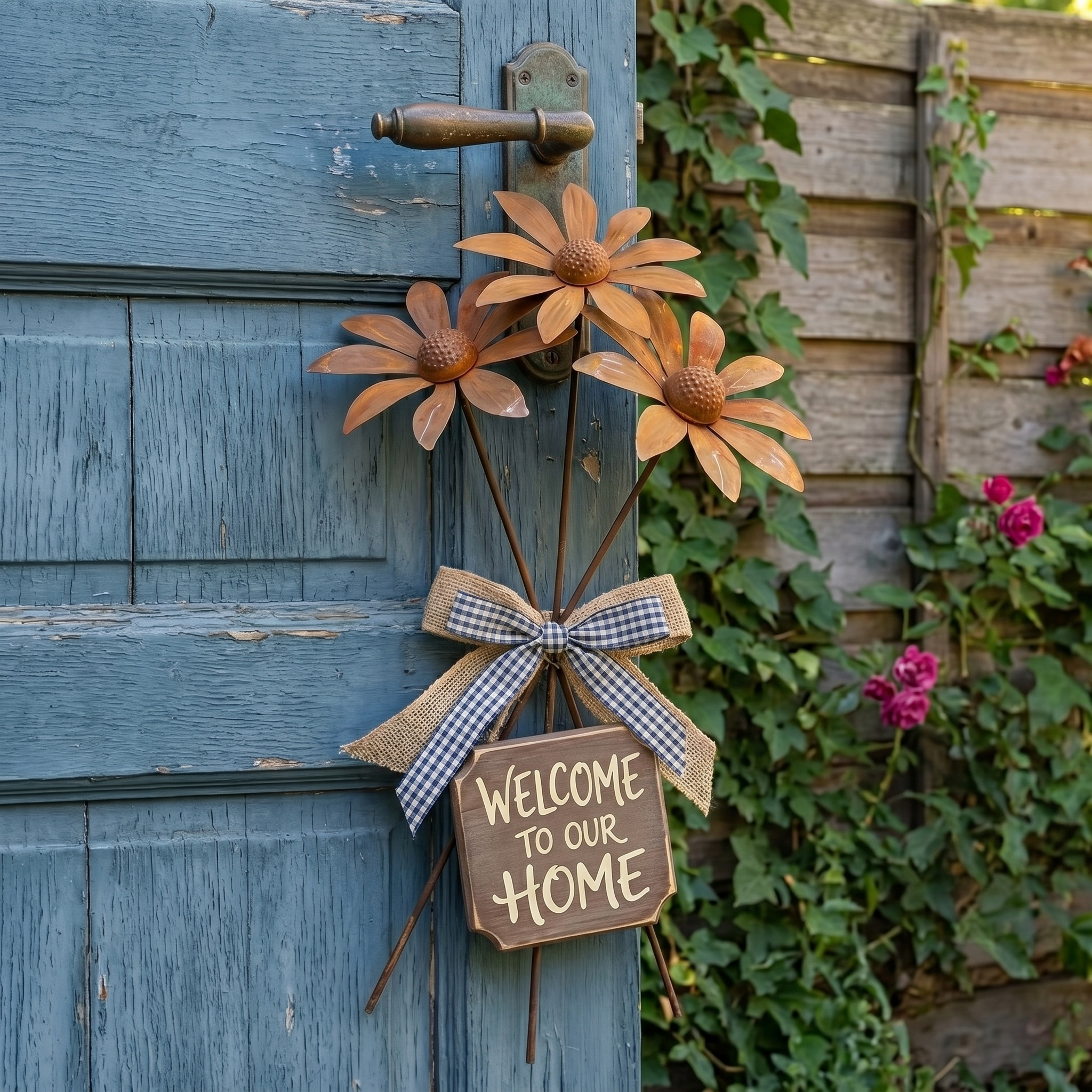 Rusty Art Daisy Iron Floor Insert Outdoor Garden Decoration