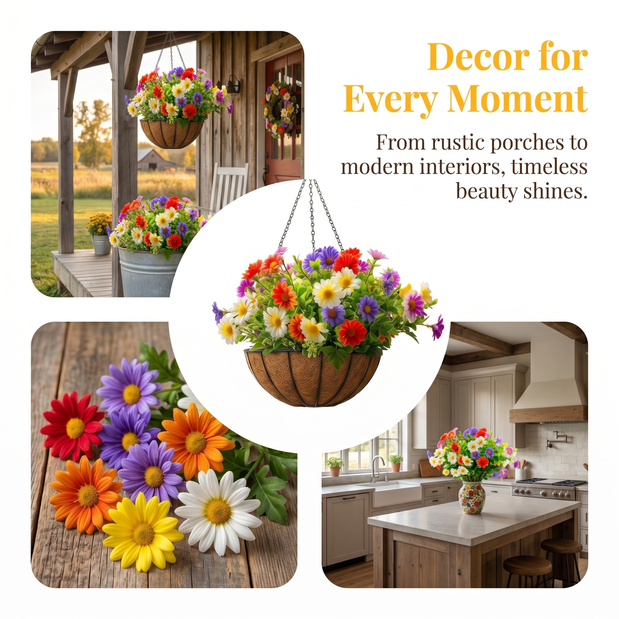 18 Bouquets Of Outdoor Artificial Daisies, Mixed Colors For Mother's Day.
