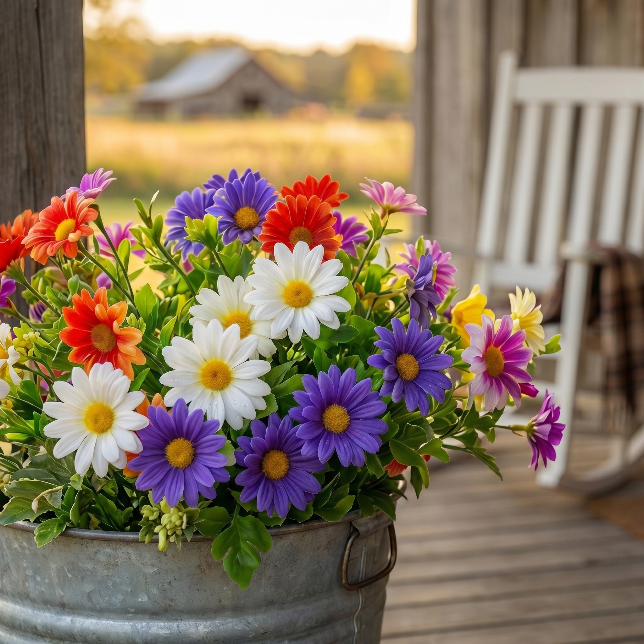 18 Bouquets Of Outdoor Artificial Daisies, Mixed Colors For Mother's Day.