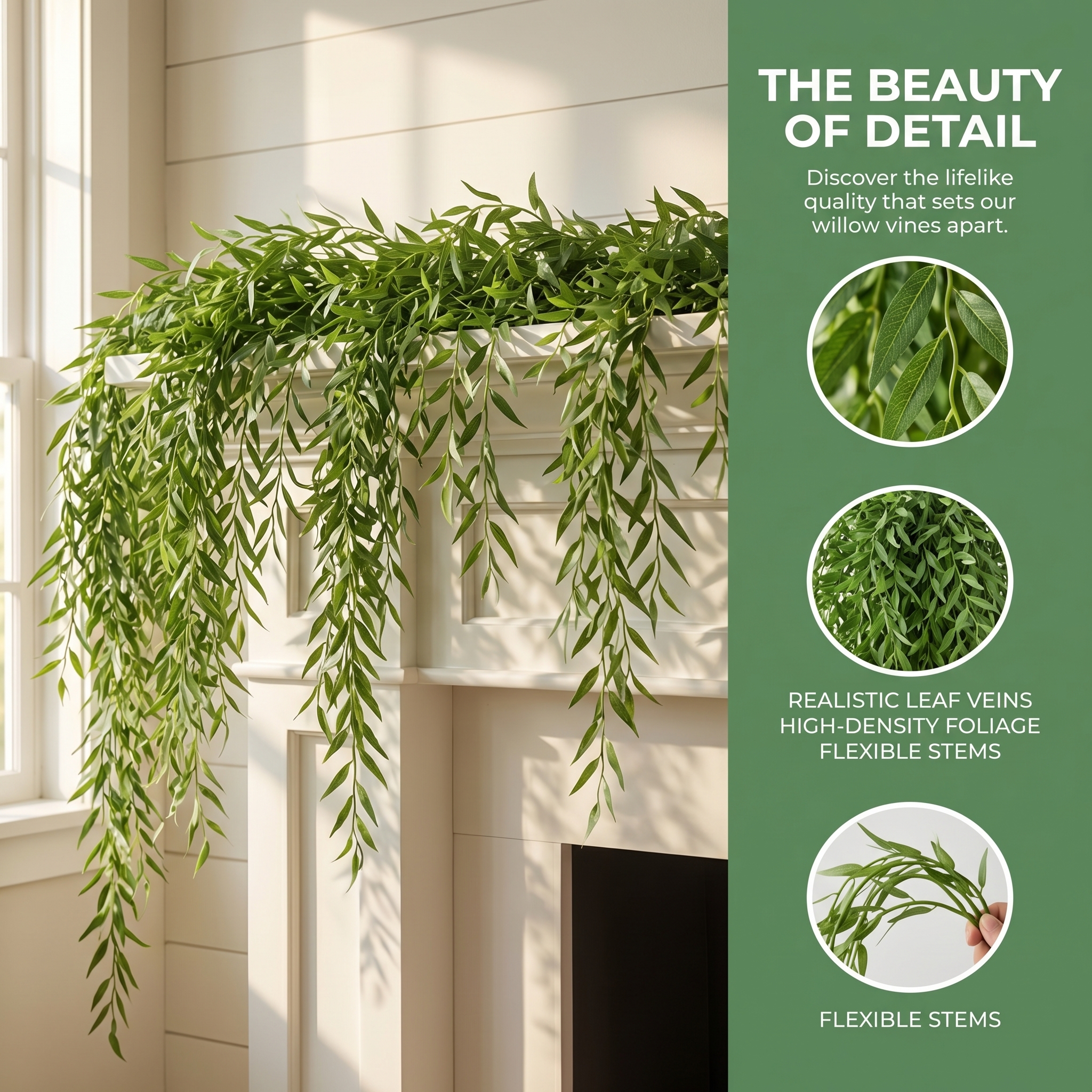 Artificial Willow Leaf Hanging Vines, Evergreen Plants, Outdoor Wedding Decorations, Require No Maintenance.