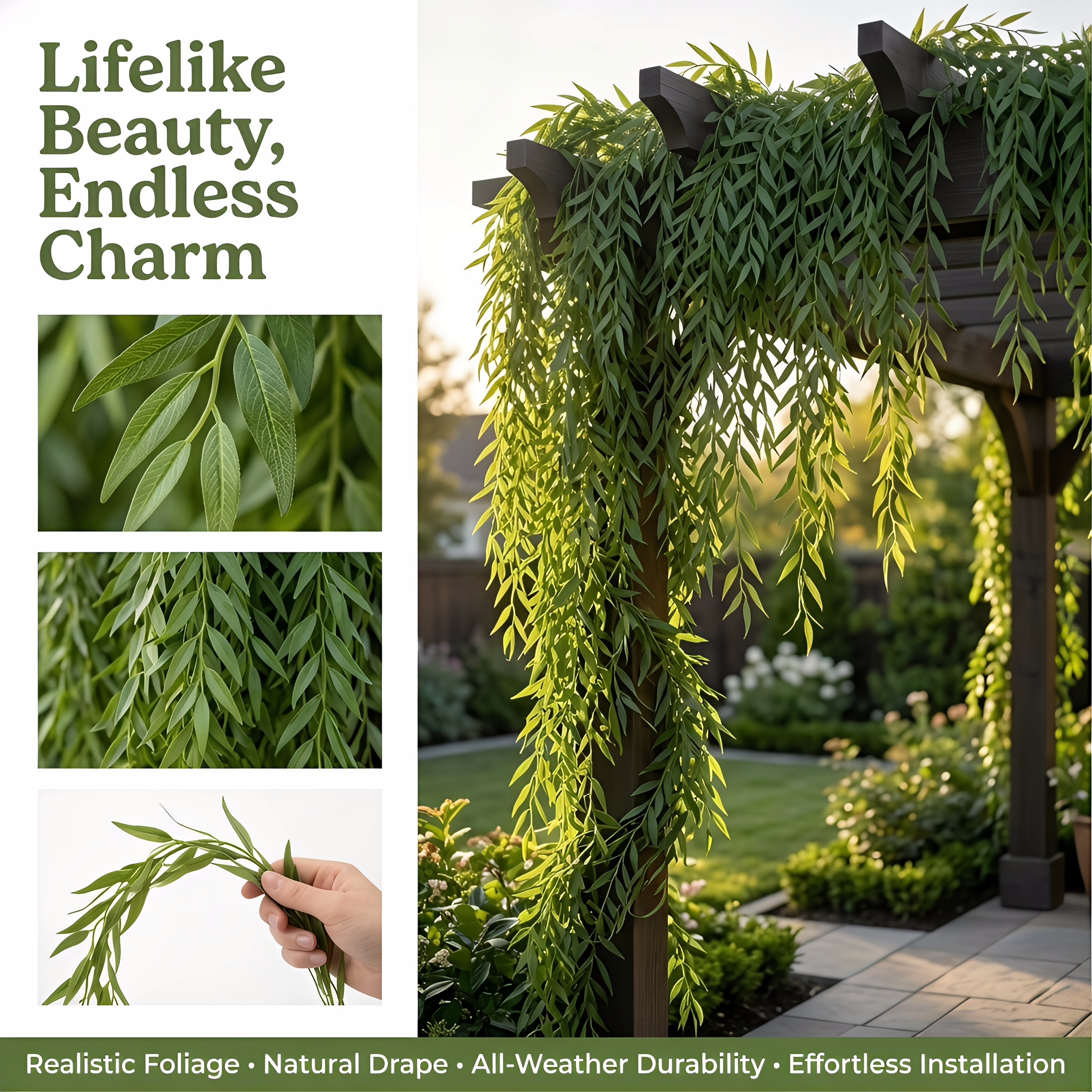 Artificial Willow Leaf Hanging Vines, Evergreen Plants, Outdoor Wedding Decorations, Require No Maintenance.