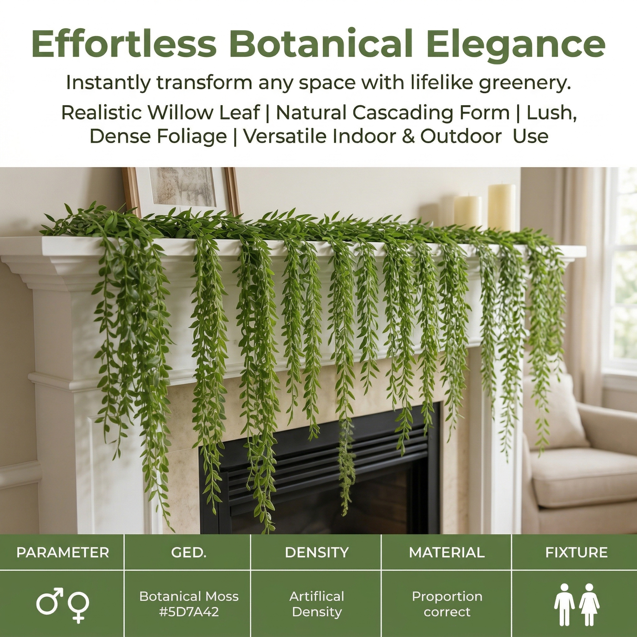 Artificial Willow Leaf Hanging Vines, Evergreen Plants, Outdoor Wedding Decorations, Require No Maintenance.