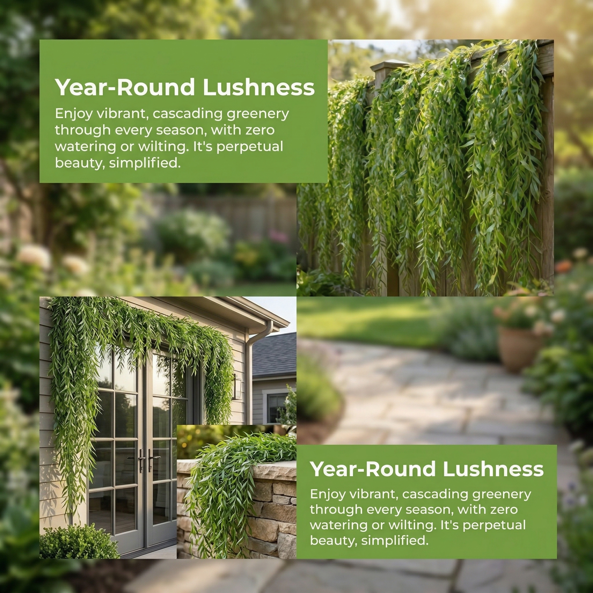 Artificial Willow Leaf Hanging Vines, Evergreen Plants, Outdoor Wedding Decorations, Require No Maintenance.