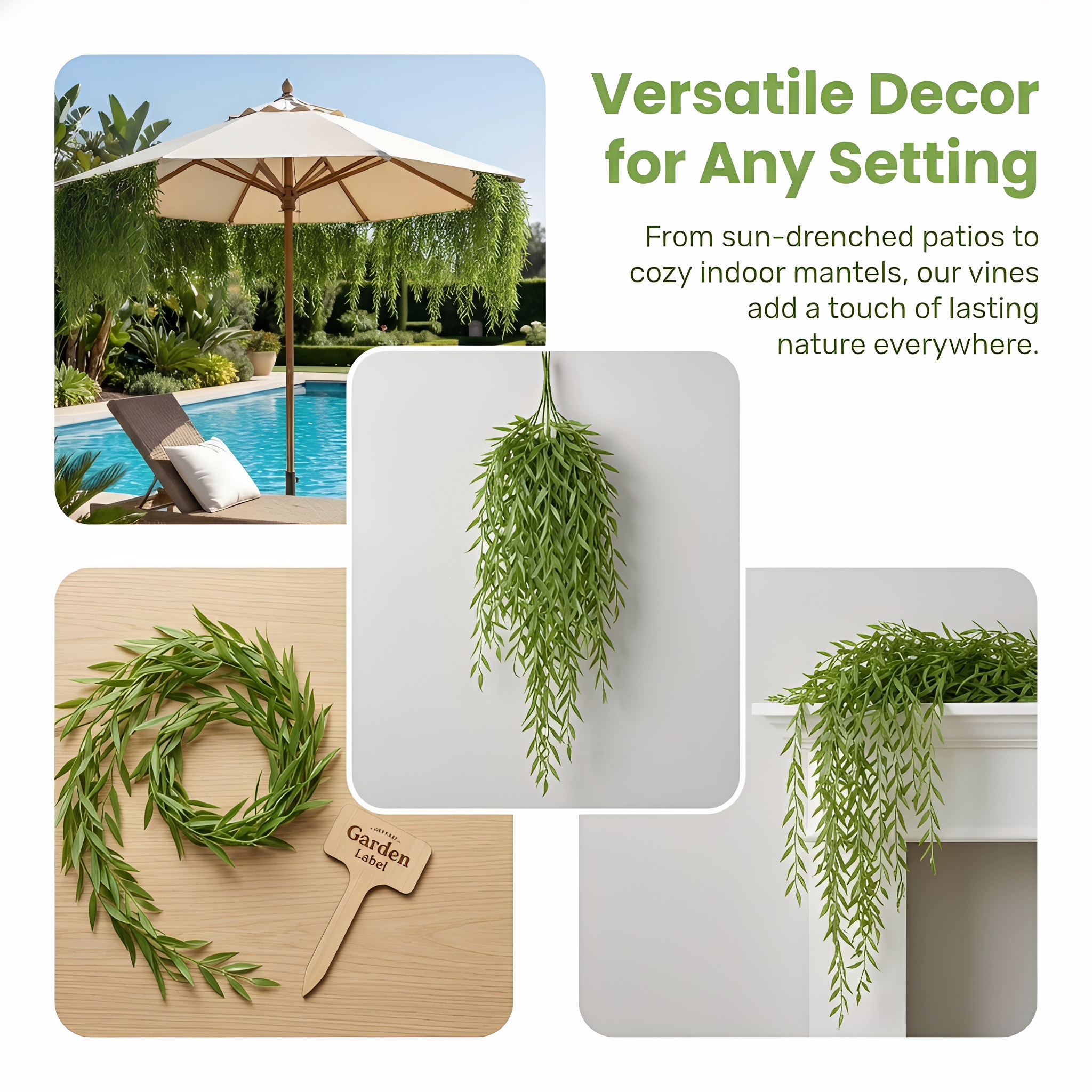 Artificial Willow Leaf Hanging Vines, Evergreen Plants, Outdoor Wedding Decorations, Require No Maintenance.